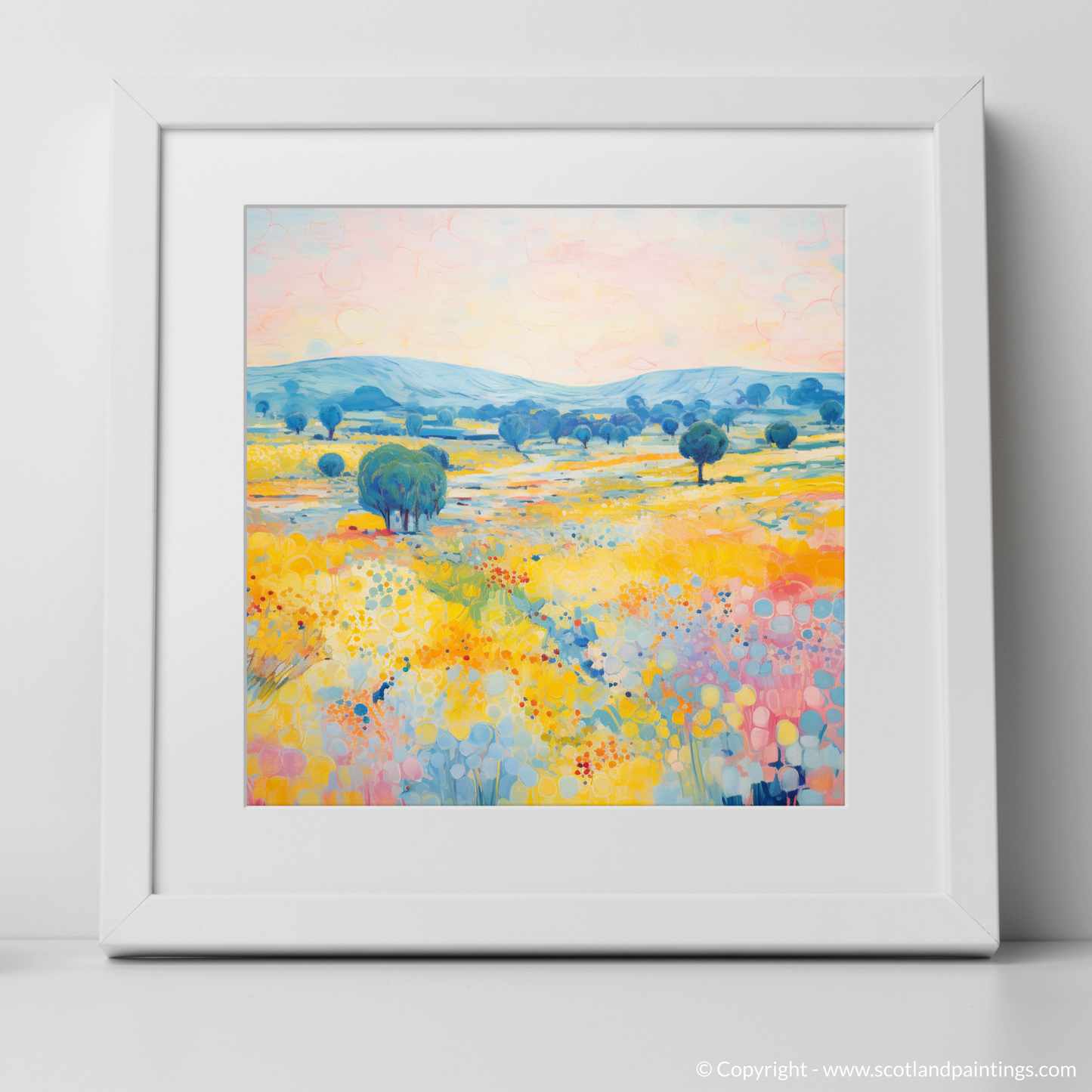 Art Print of Glenesk, Angus in summer with a white frame