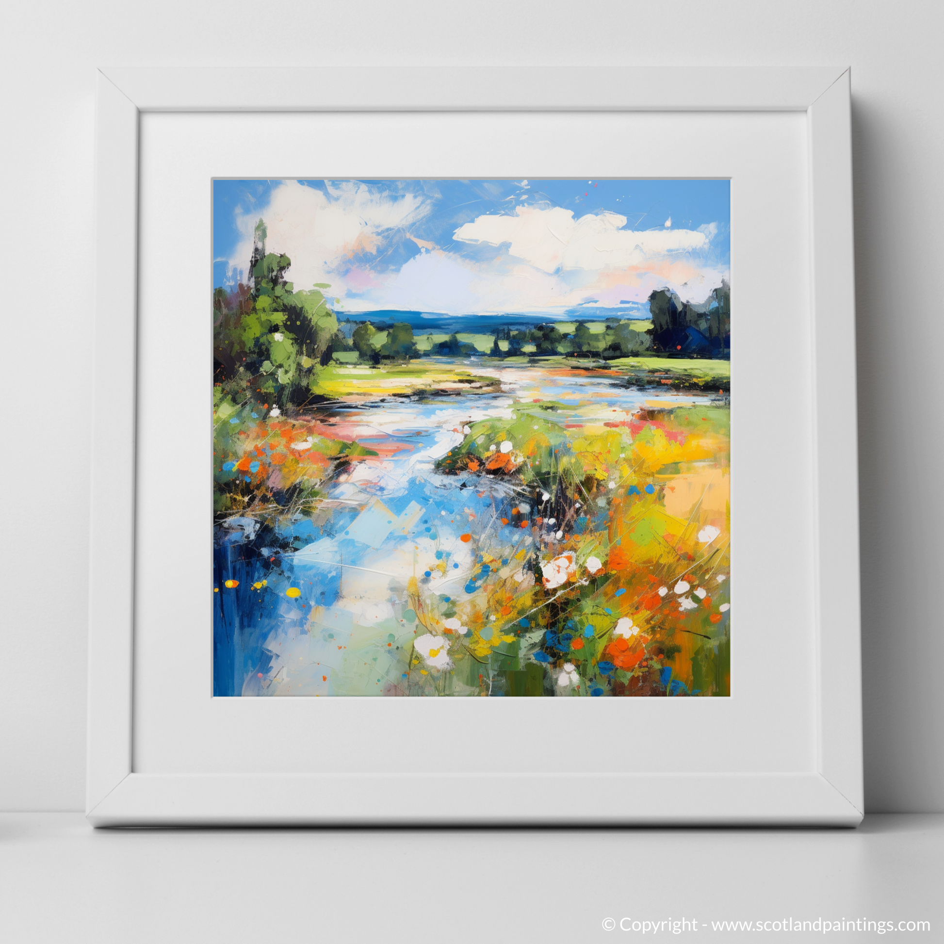 Art Print of River Lyon, Perthshire in summer with a white frame