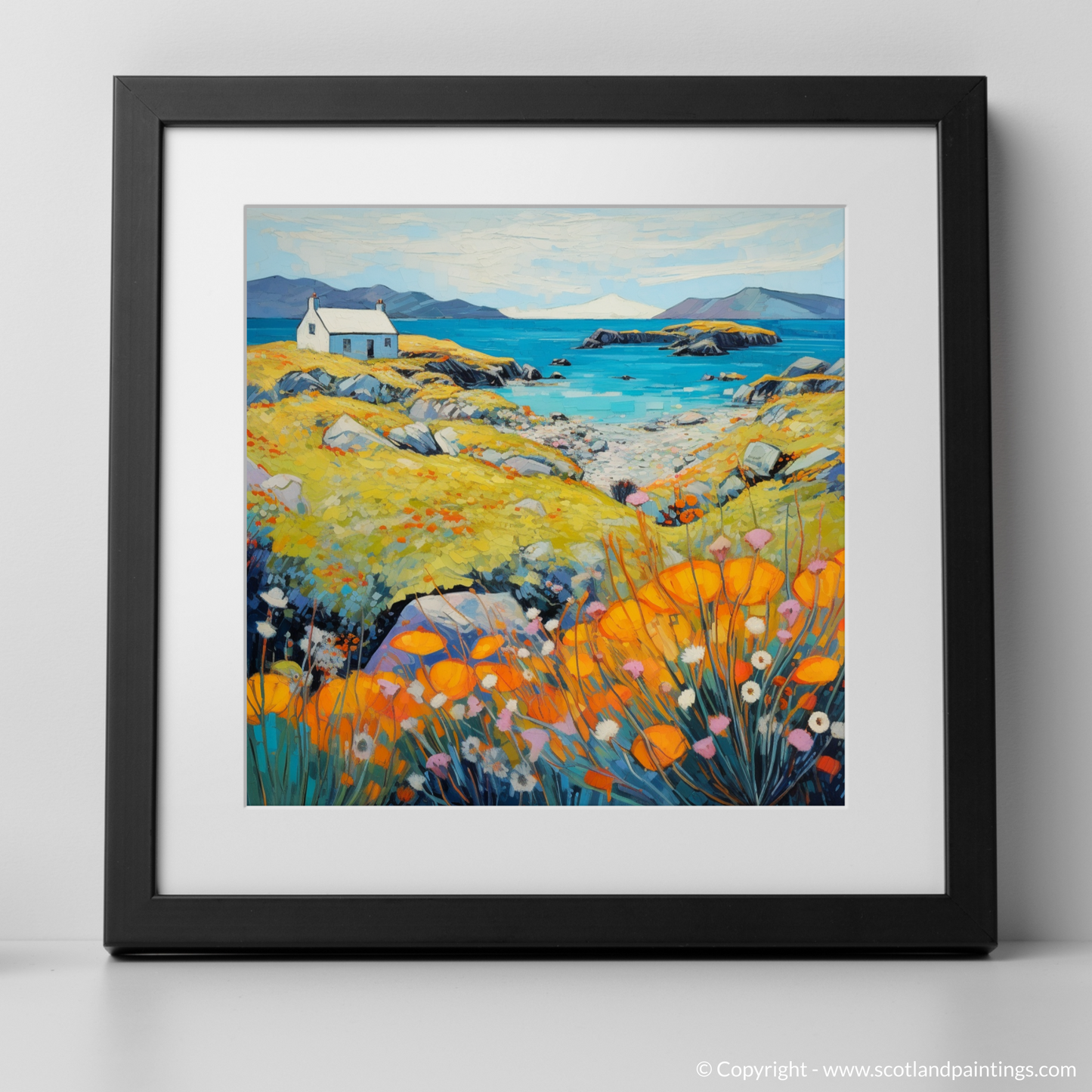 Art Print of Isle of Scalpay, Outer Hebrides in summer with a black frame