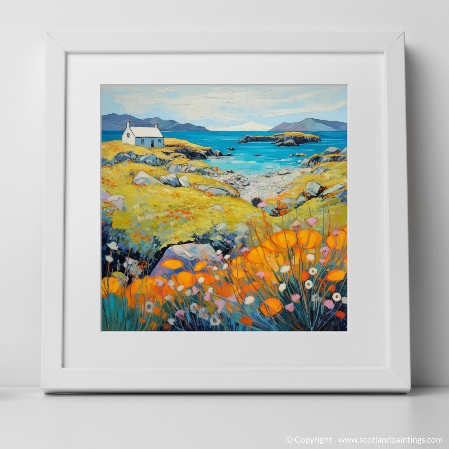 Art Print of Isle of Scalpay, Outer Hebrides in summer with a white frame