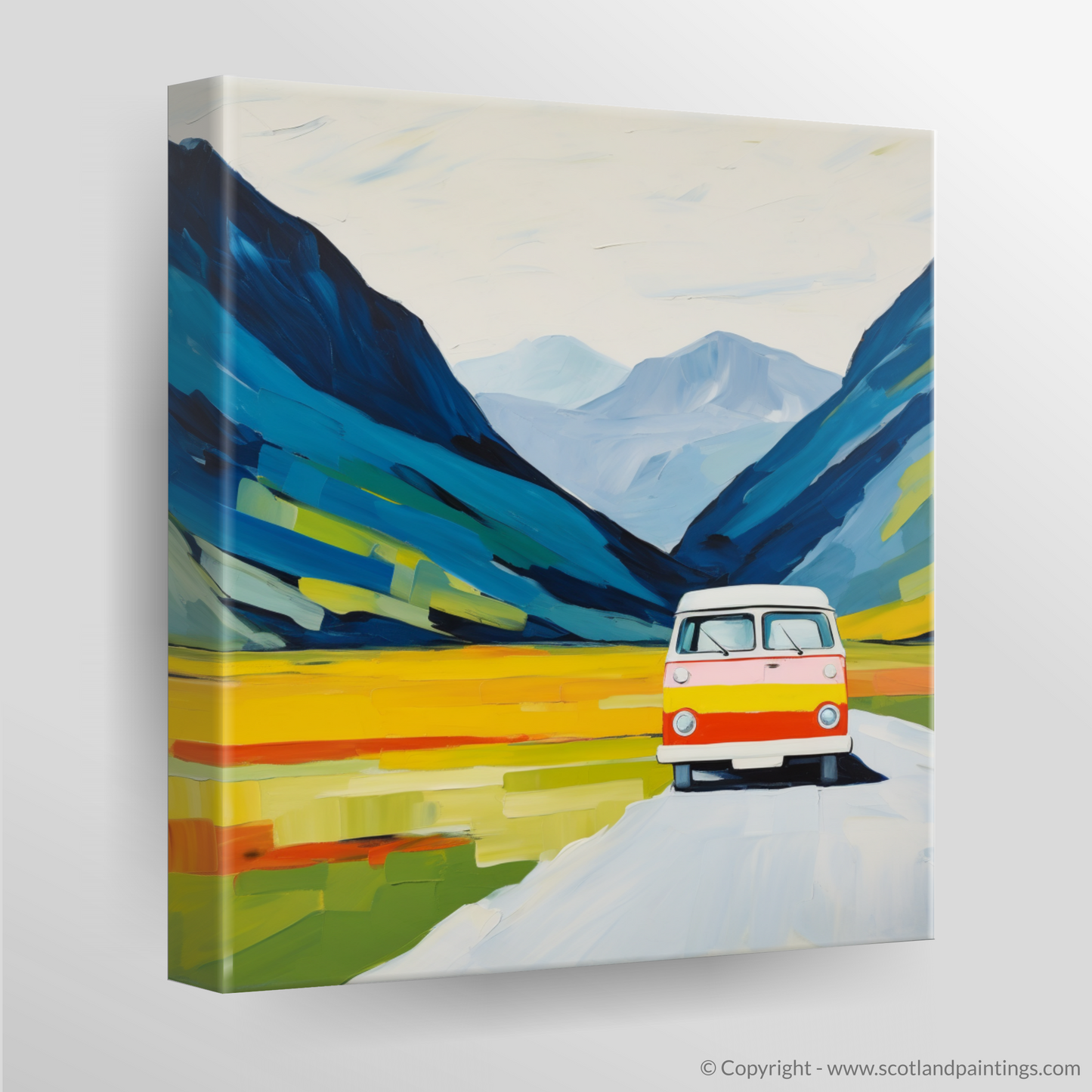 Canvas Print of Campervan in Glencoe during summer