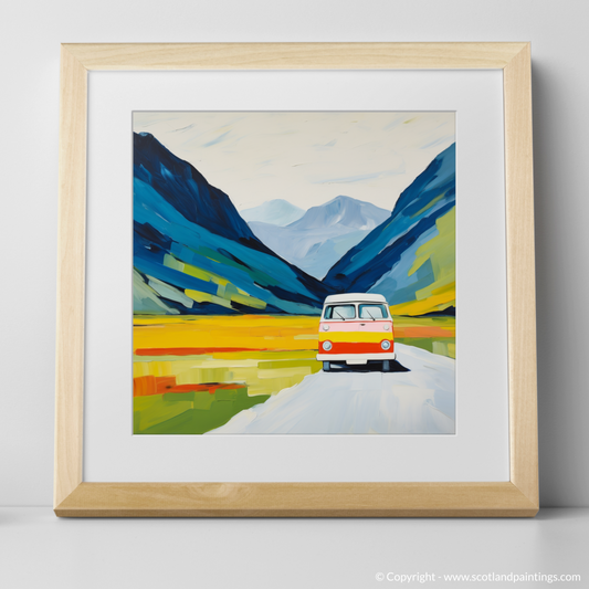 Art Print of Campervan in Glencoe during summer with a natural frame