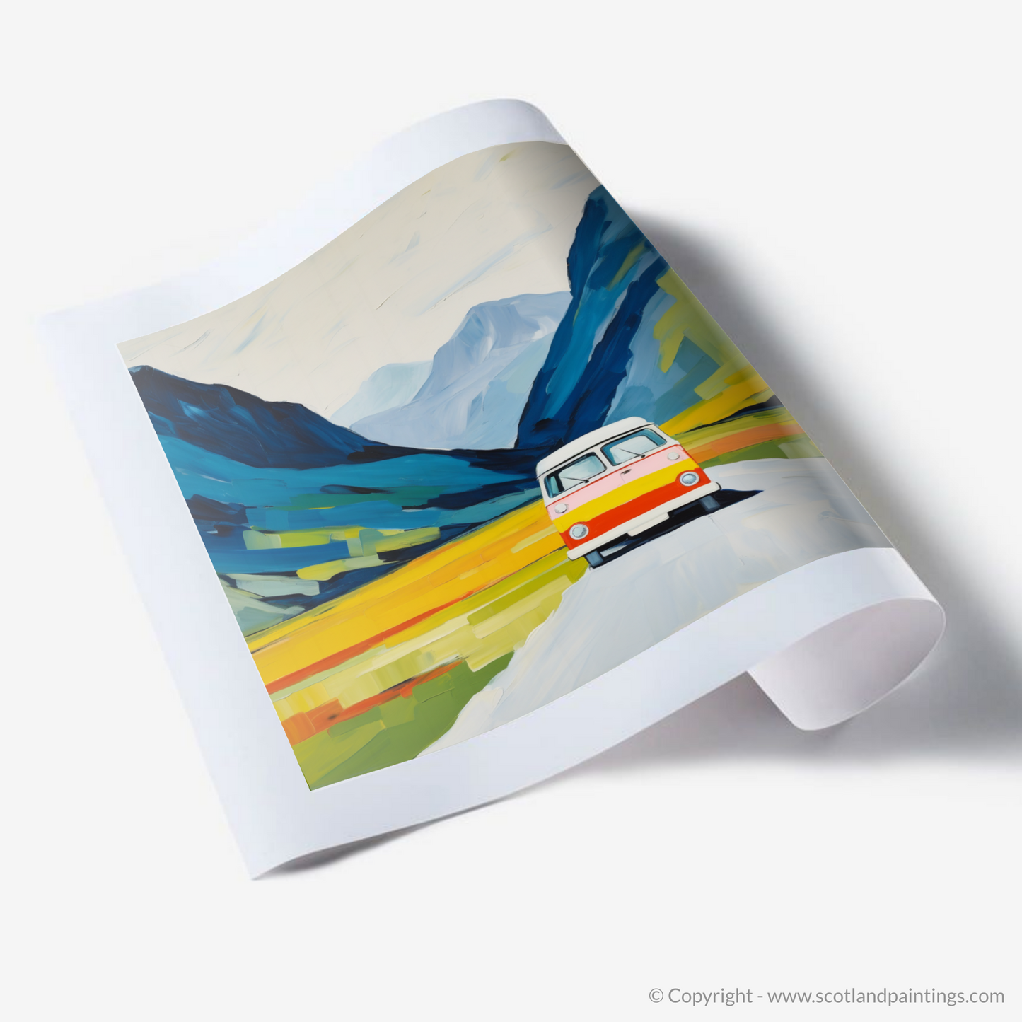 Art Print of Campervan in Glencoe during summer