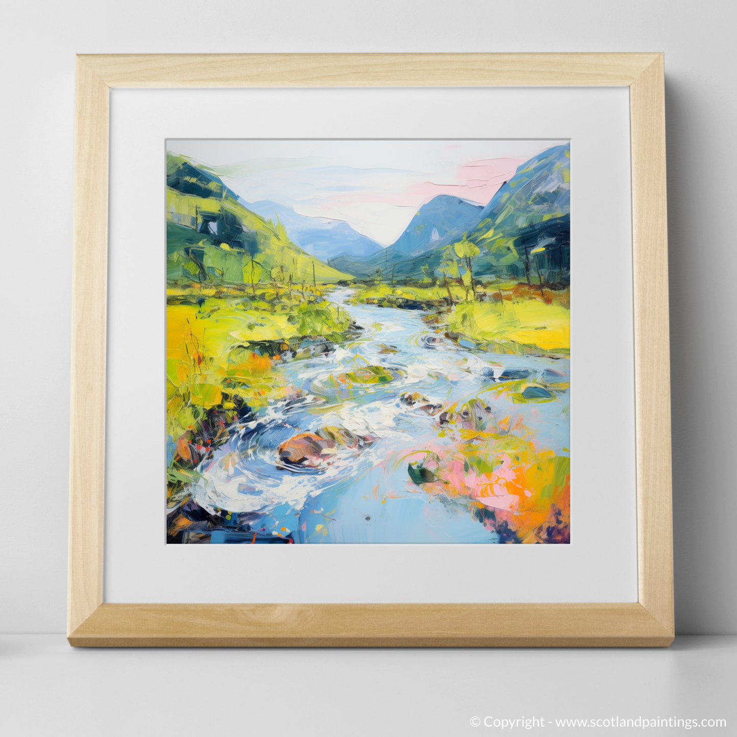 Art Print of River in Glencoe during summer with a natural frame