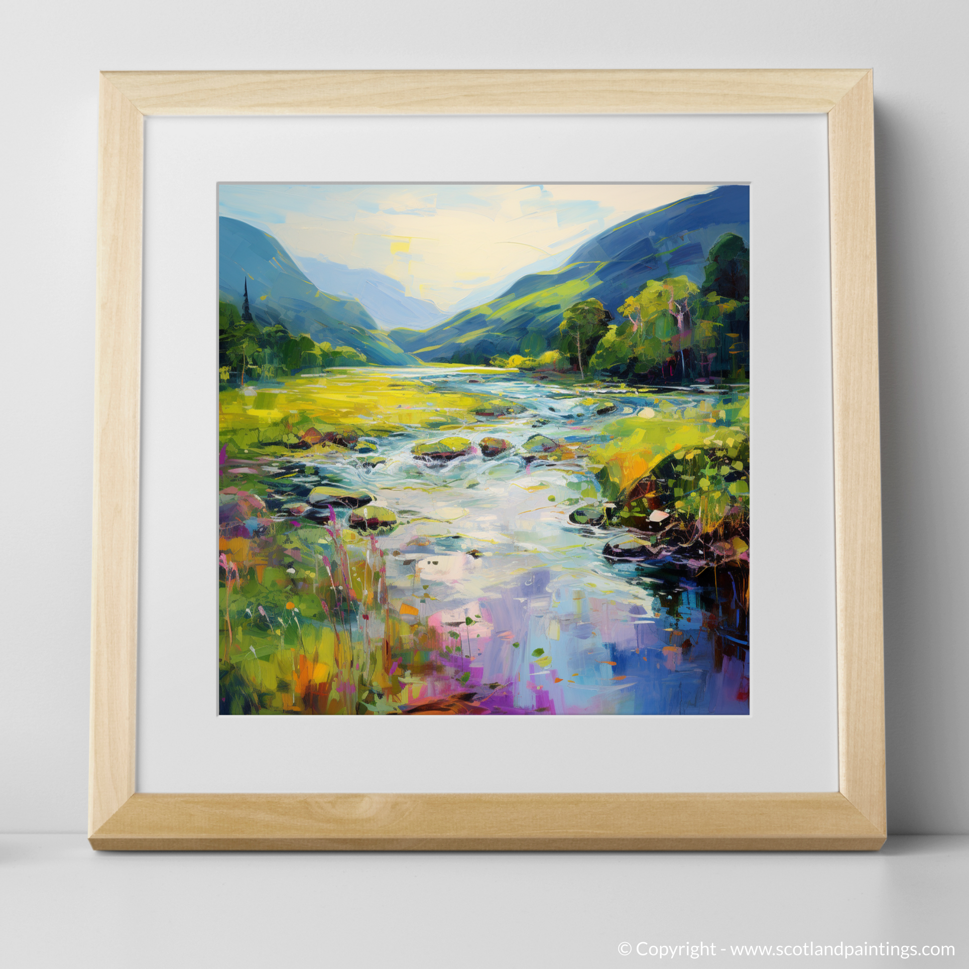 Art Print of River in Glencoe during summer with a natural frame