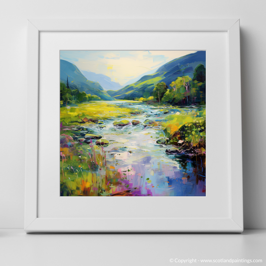 Art Print of River in Glencoe during summer with a white frame