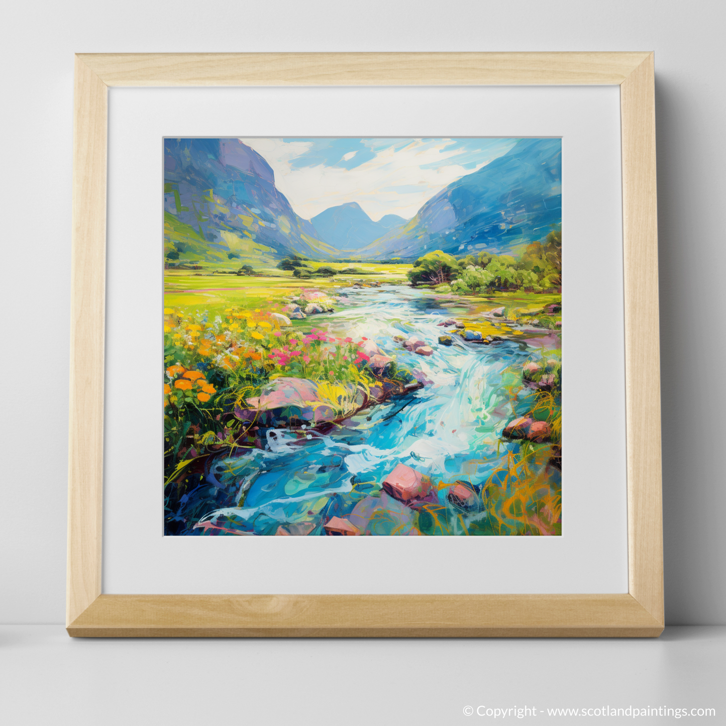 Art Print of River in Glencoe during summer with a natural frame