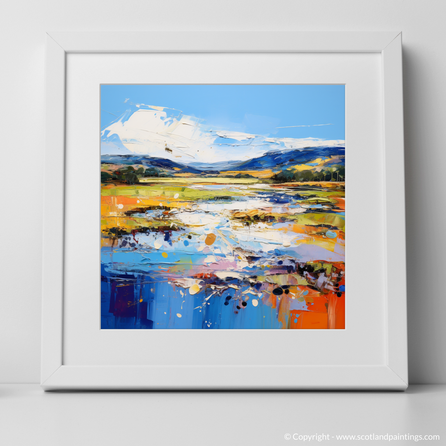 Art Print of Loch Doon, Ayrshire in summer with a white frame