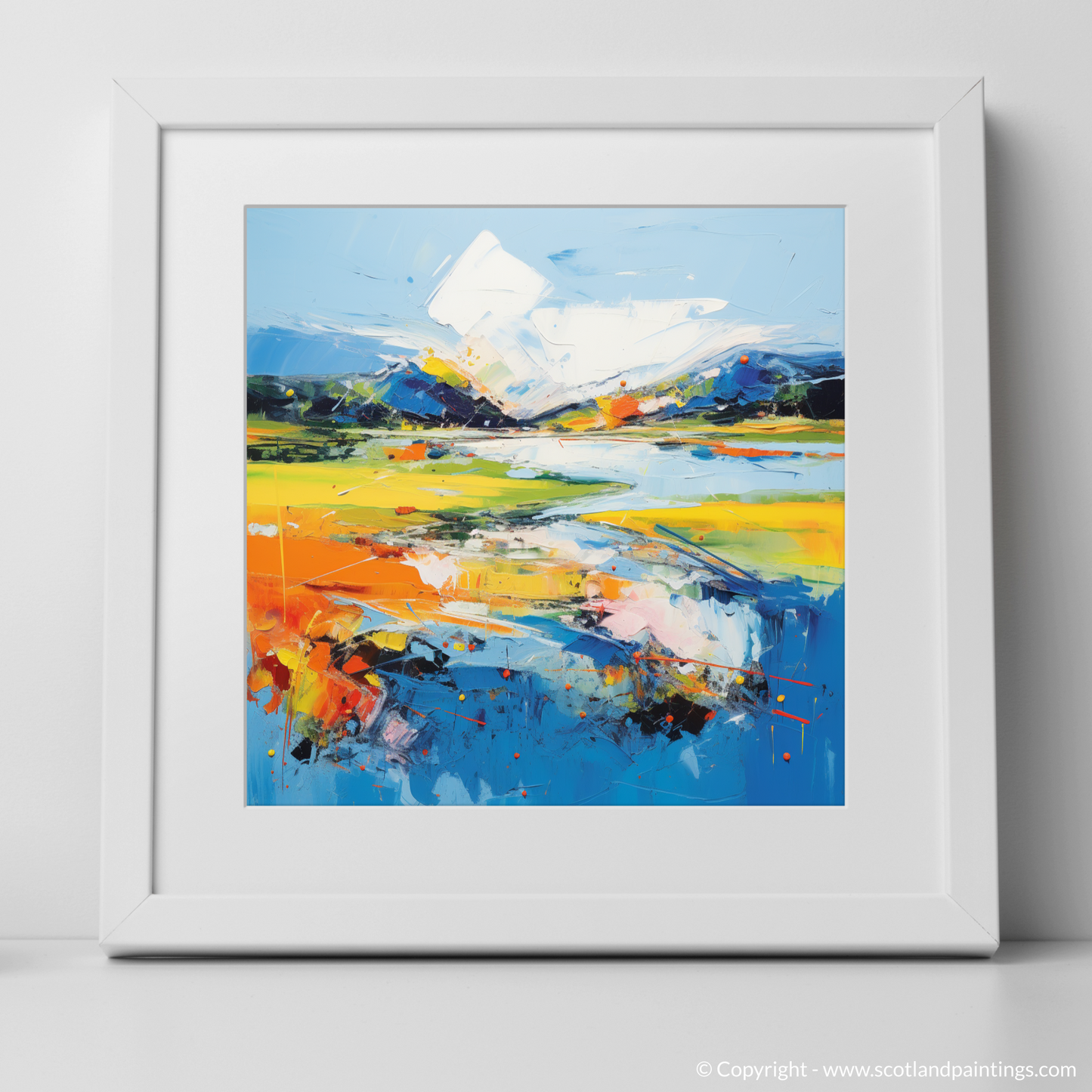 Art Print of Loch Doon, Ayrshire in summer with a white frame