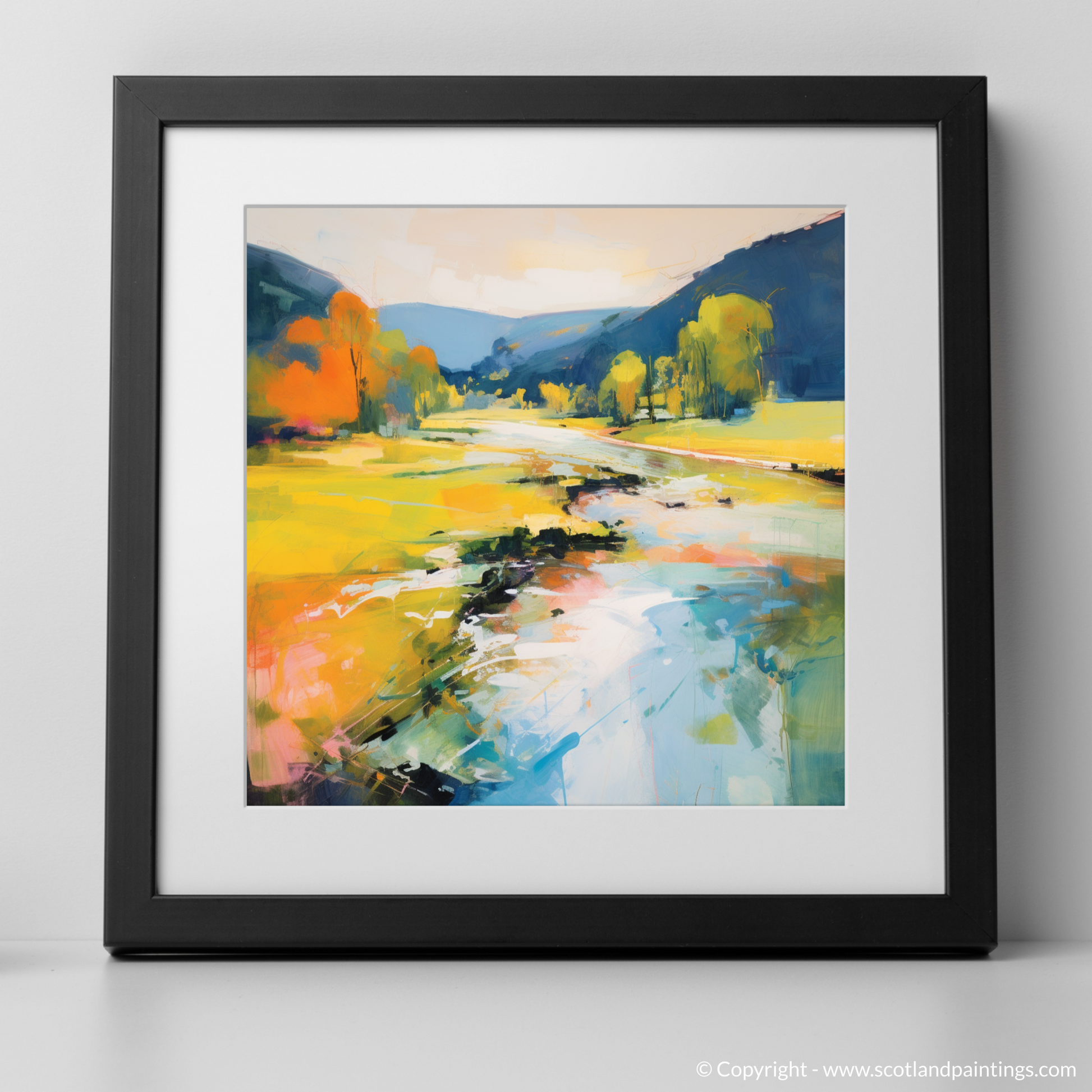 Art Print of River Earn, Perthshire in summer with a black frame