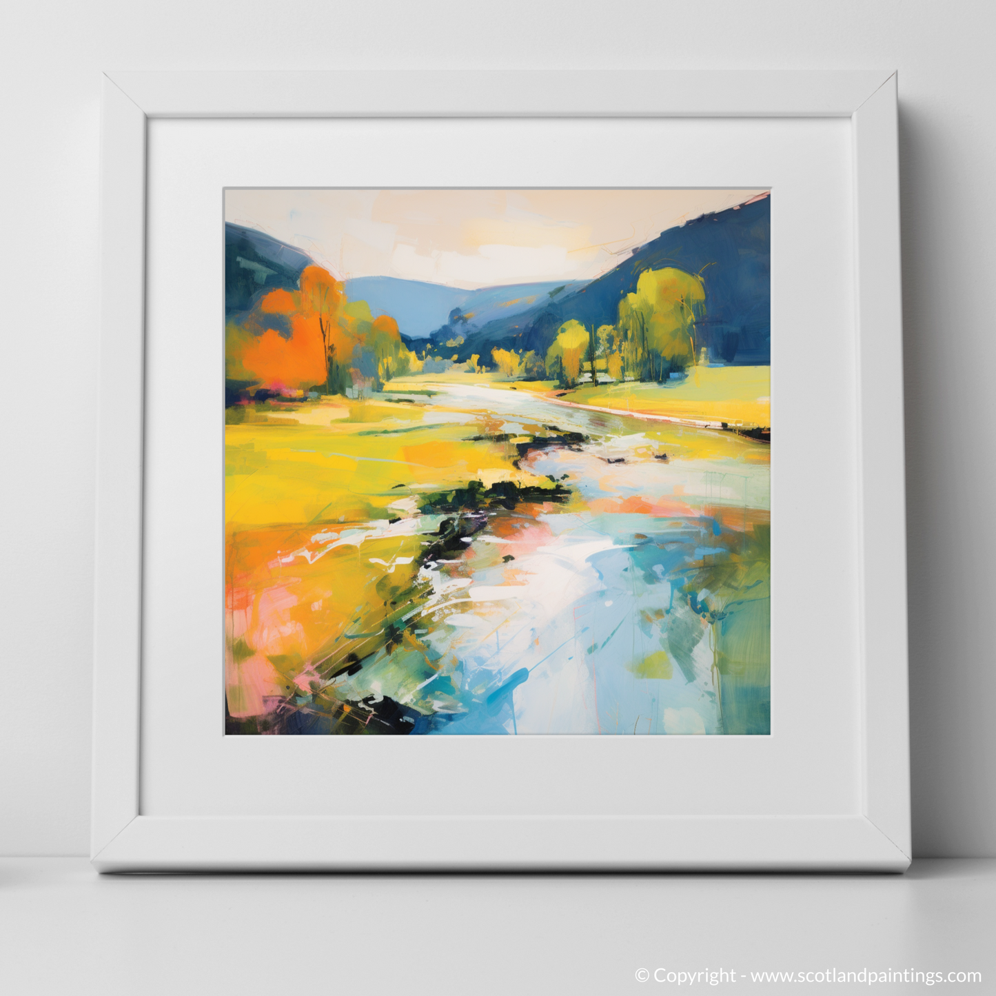 Art Print of River Earn, Perthshire in summer with a white frame