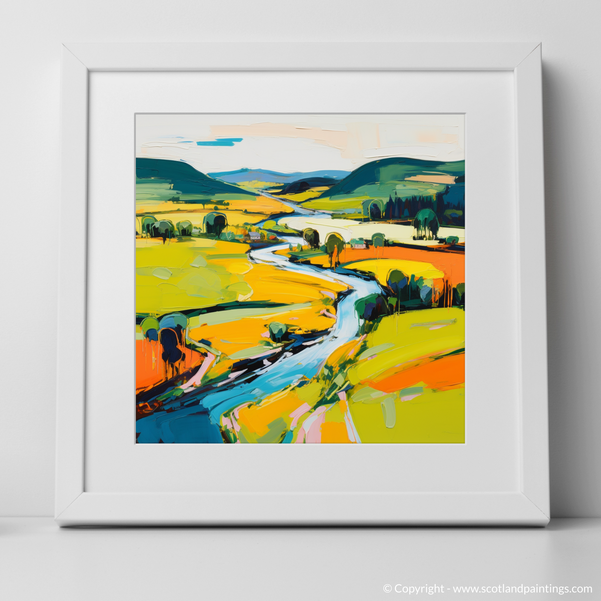 Art Print of River Tweed, Scottish Borders in summer with a white frame