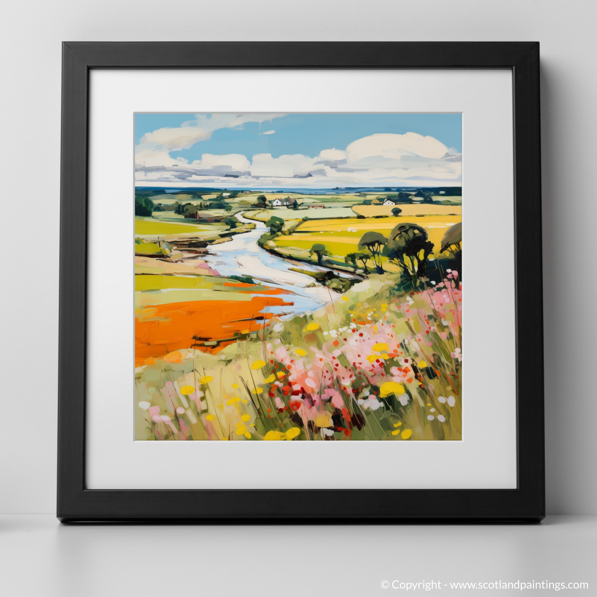 Art Print of Glenesk, Angus in summer with a black frame