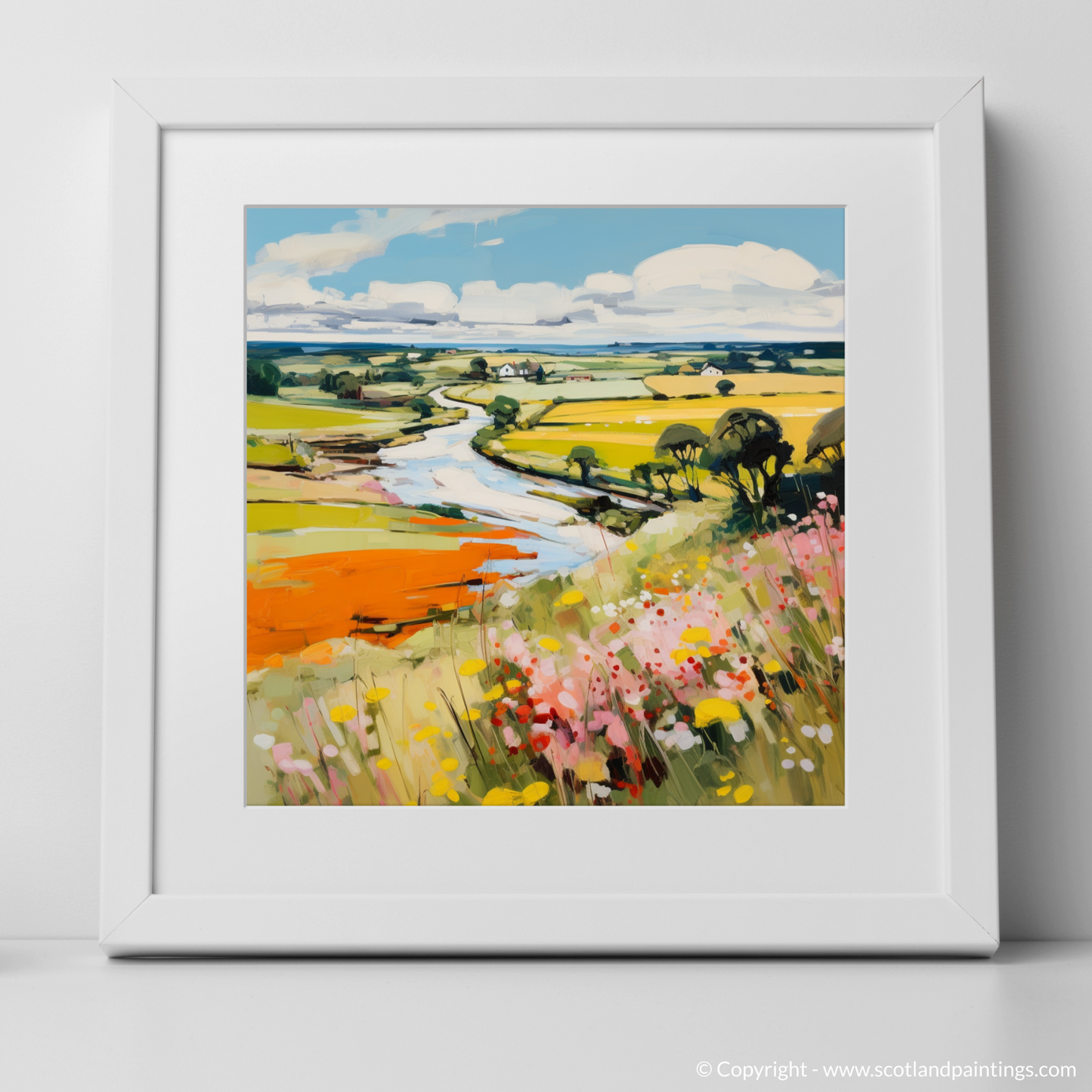 Art Print of Glenesk, Angus in summer with a white frame