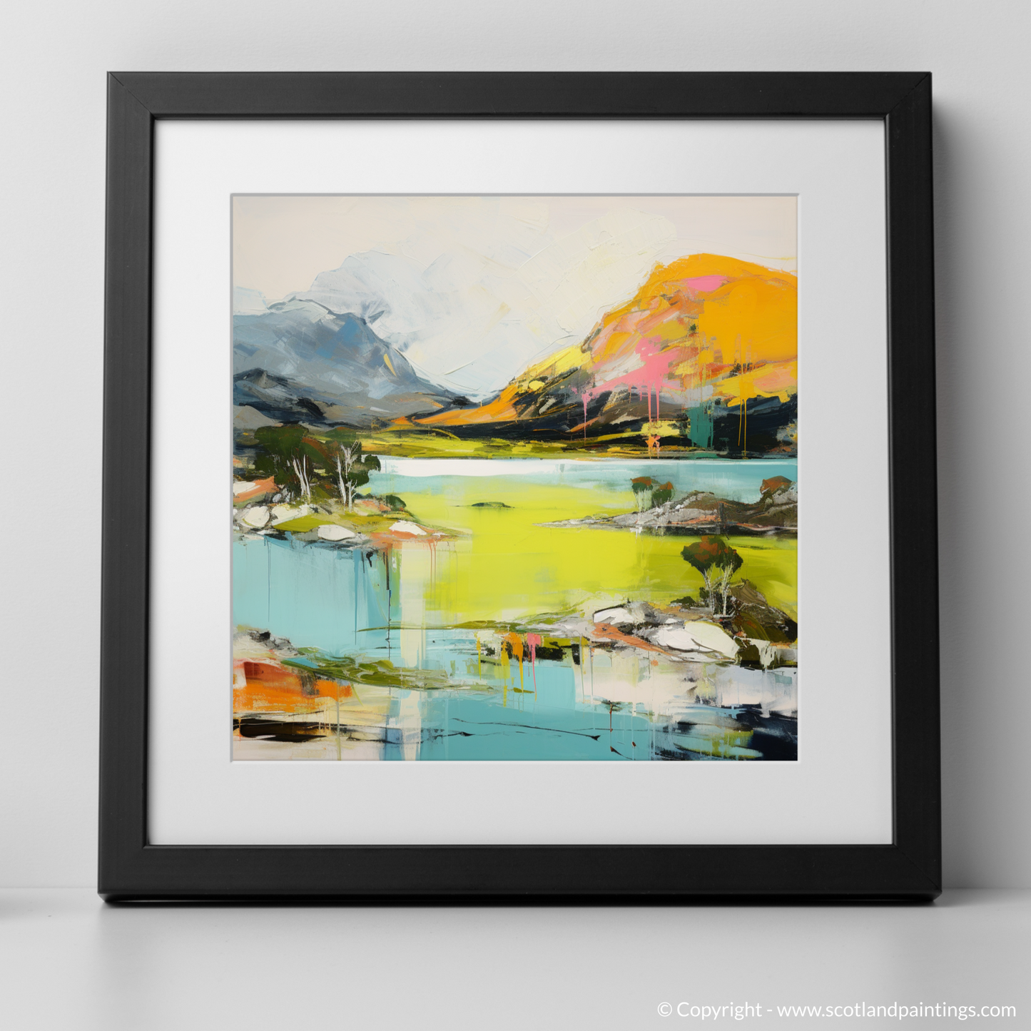 Art Print of Loch Maree, Wester Ross in summer with a black frame