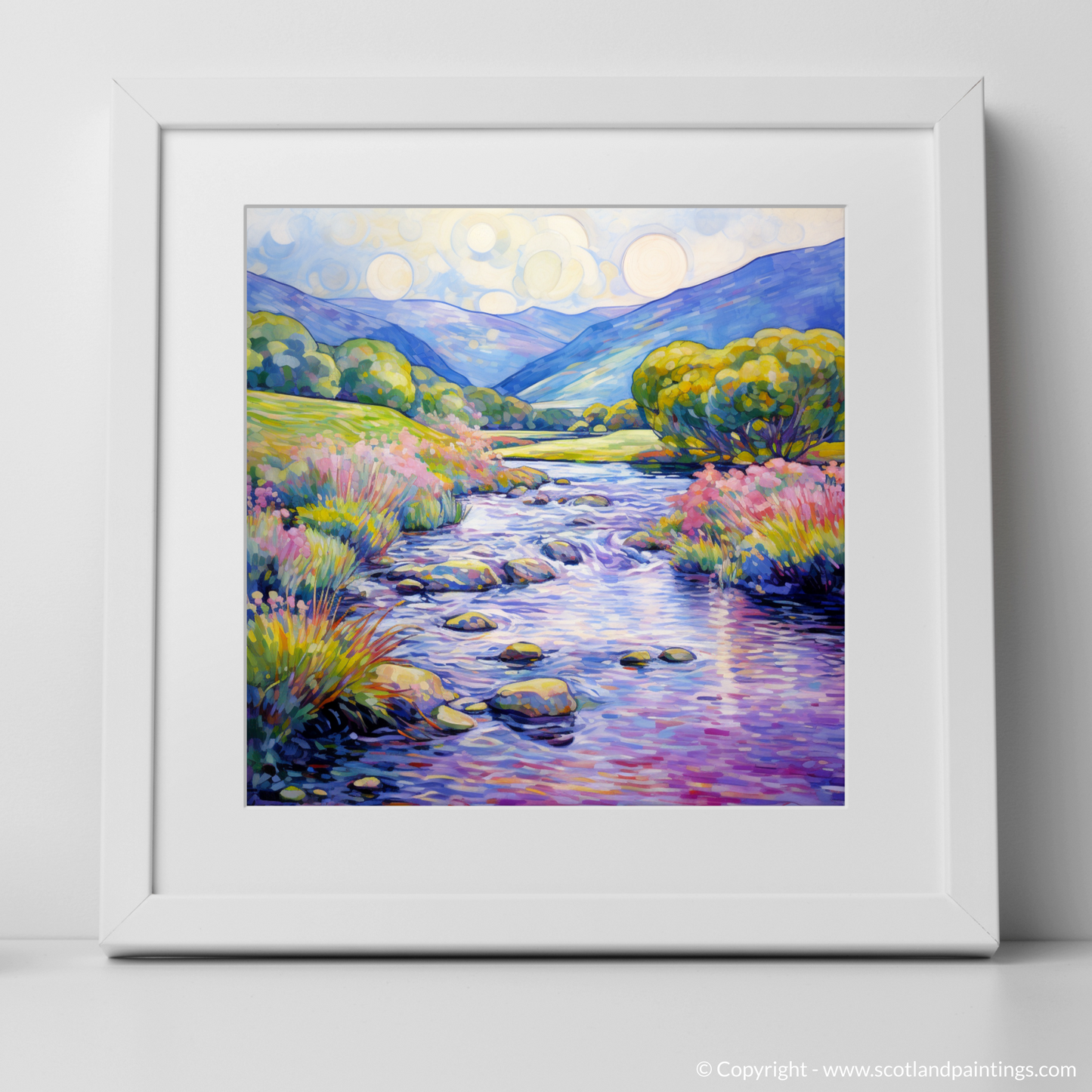 Art Print of River Orchy, Argyll and Bute in summer with a white frame