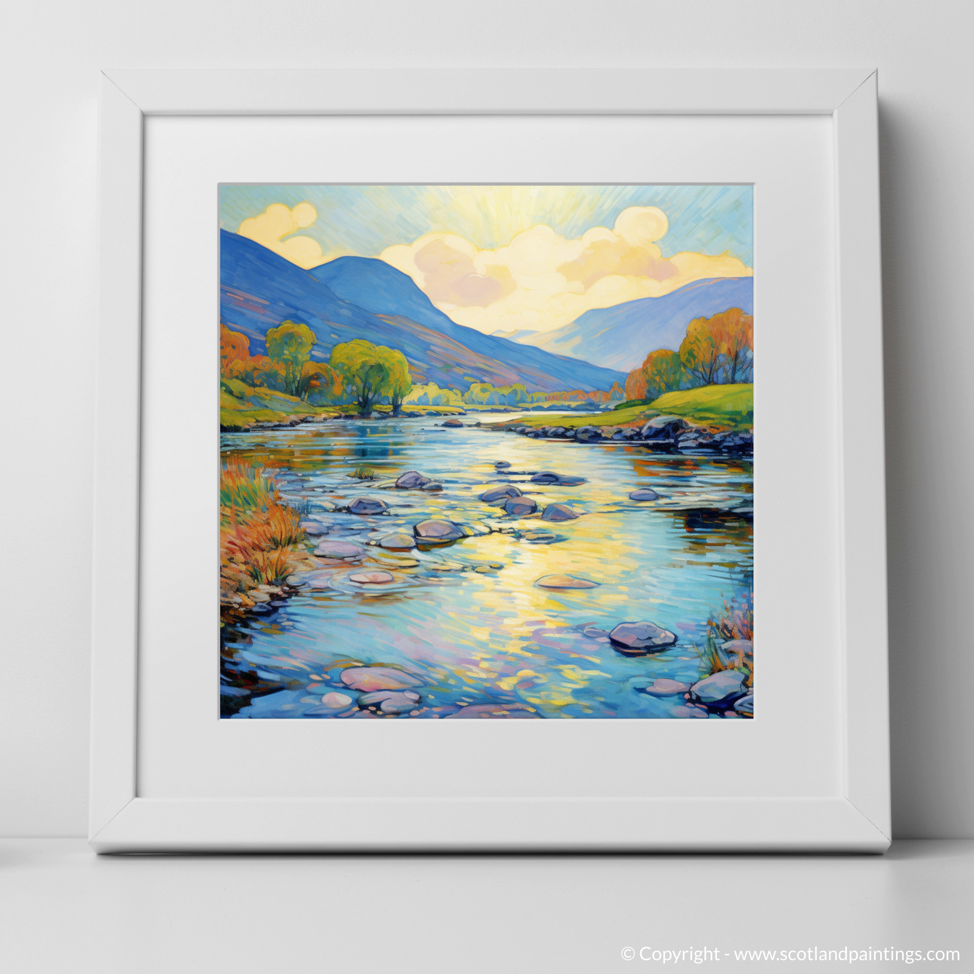 Art Print of River Orchy, Argyll and Bute in summer with a white frame