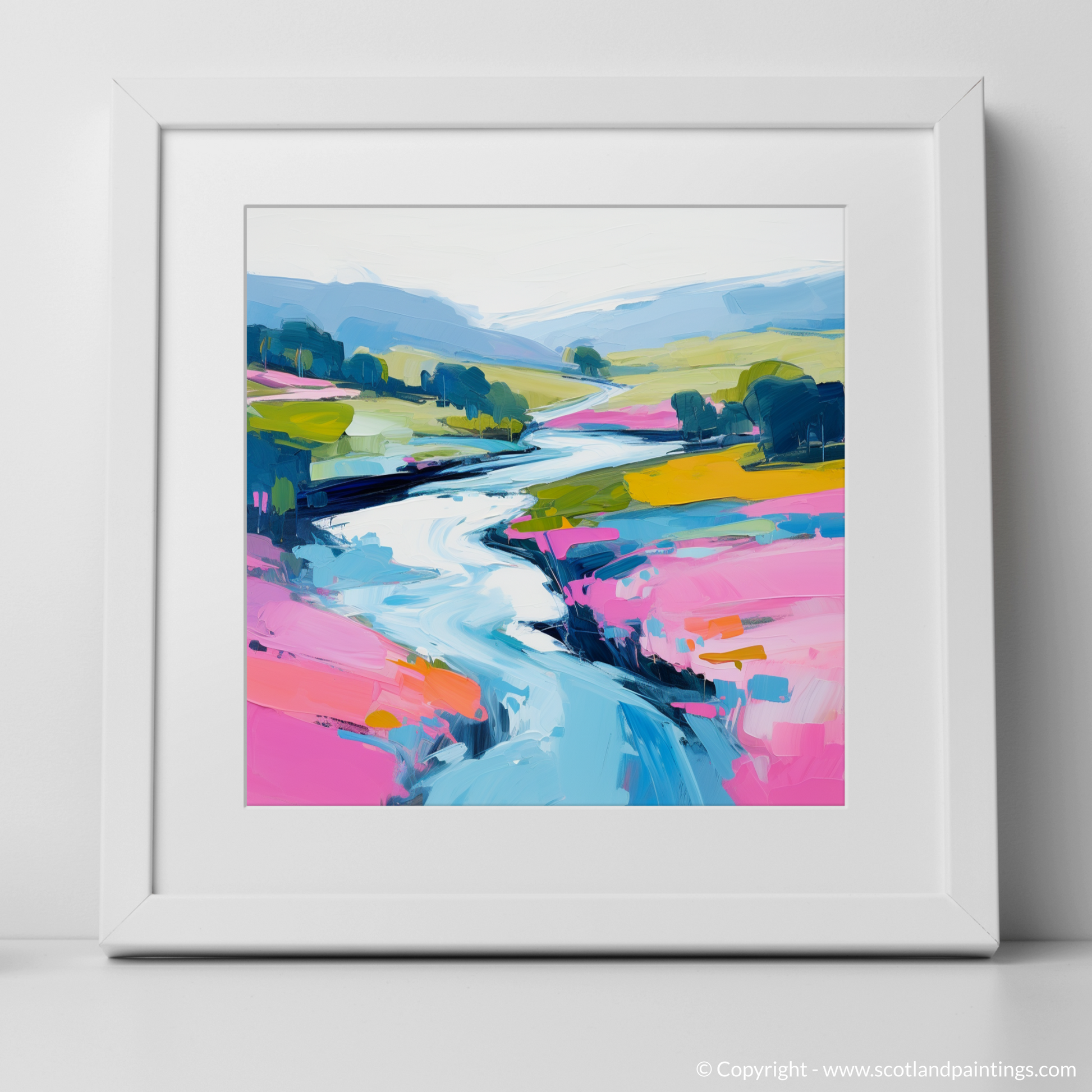 Art Print of River Garry, Highlands in summer with a white frame