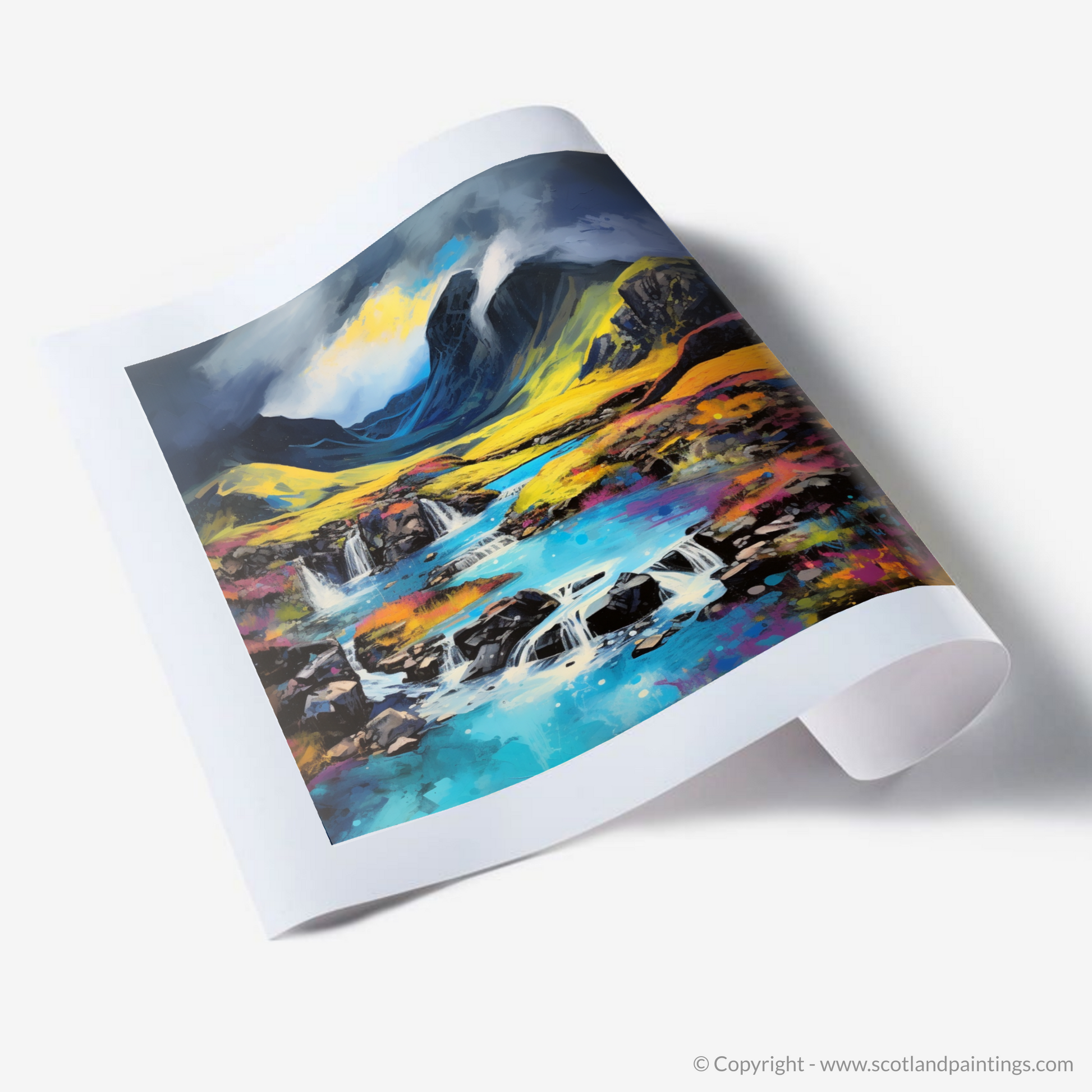 Art Print of Isle of Skye Fairy Pools with a stormy sky in summer