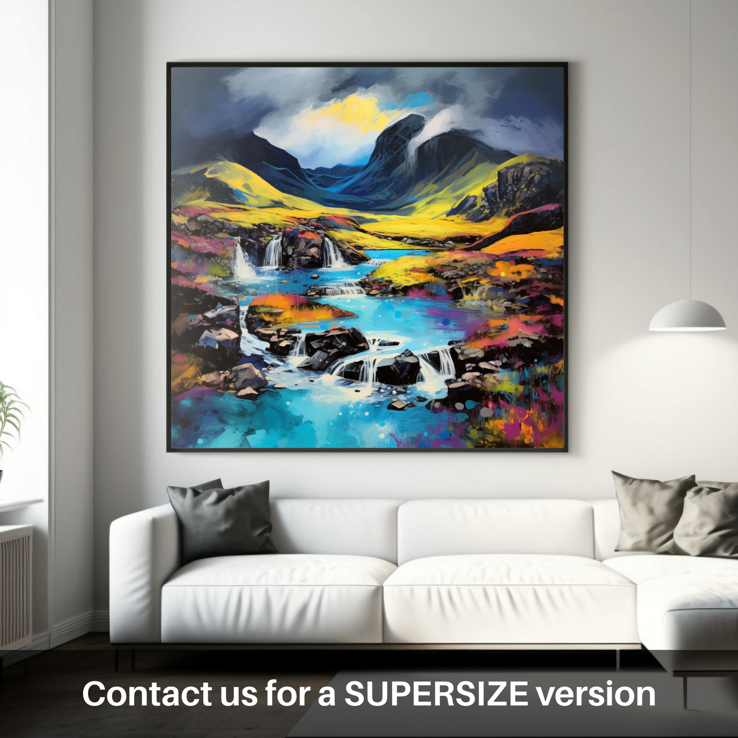 Huge supersize print of Isle of Skye Fairy Pools with a stormy sky in summer