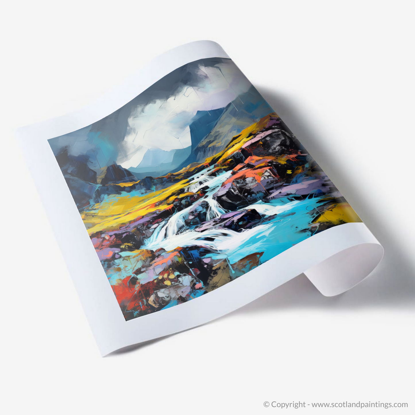 Art Print of Isle of Skye Fairy Pools with a stormy sky in summer