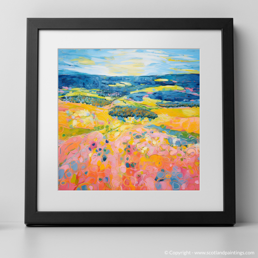 Art Print of Glenesk, Angus in summer with a black frame