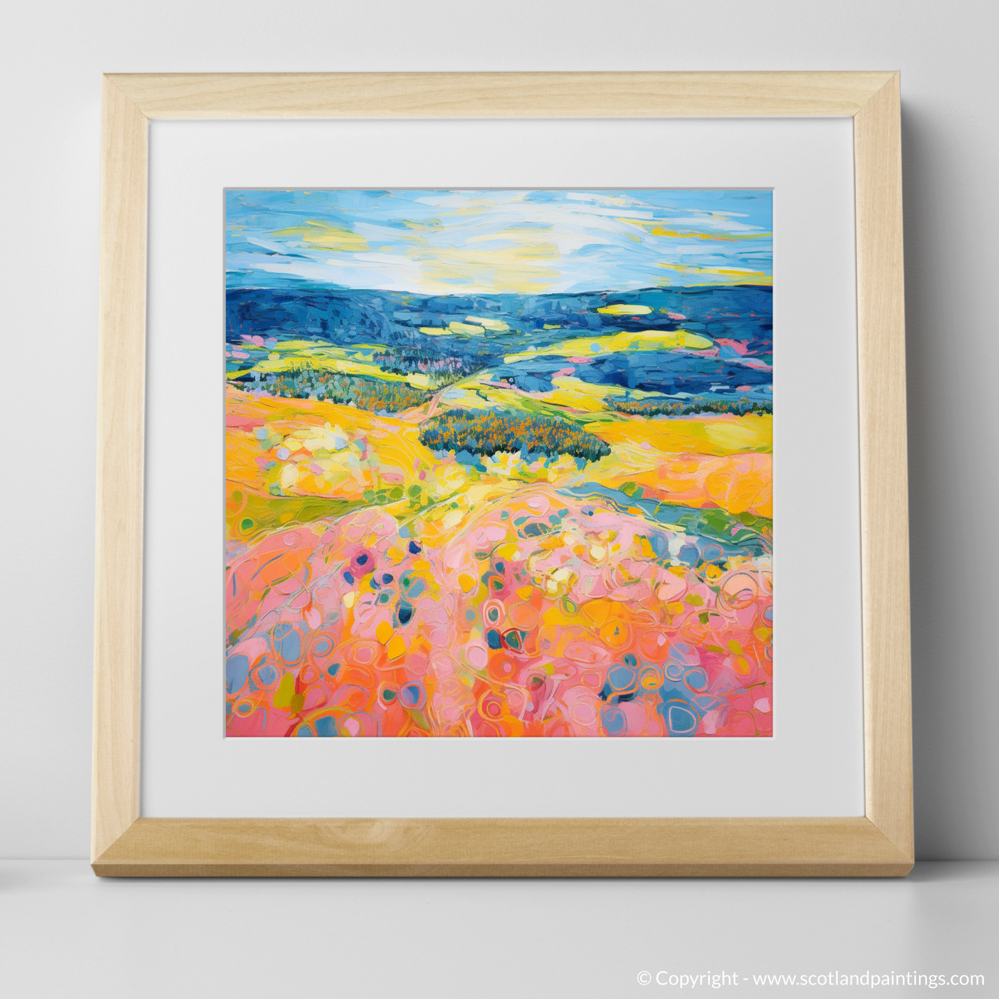 Art Print of Glenesk, Angus in summer with a natural frame