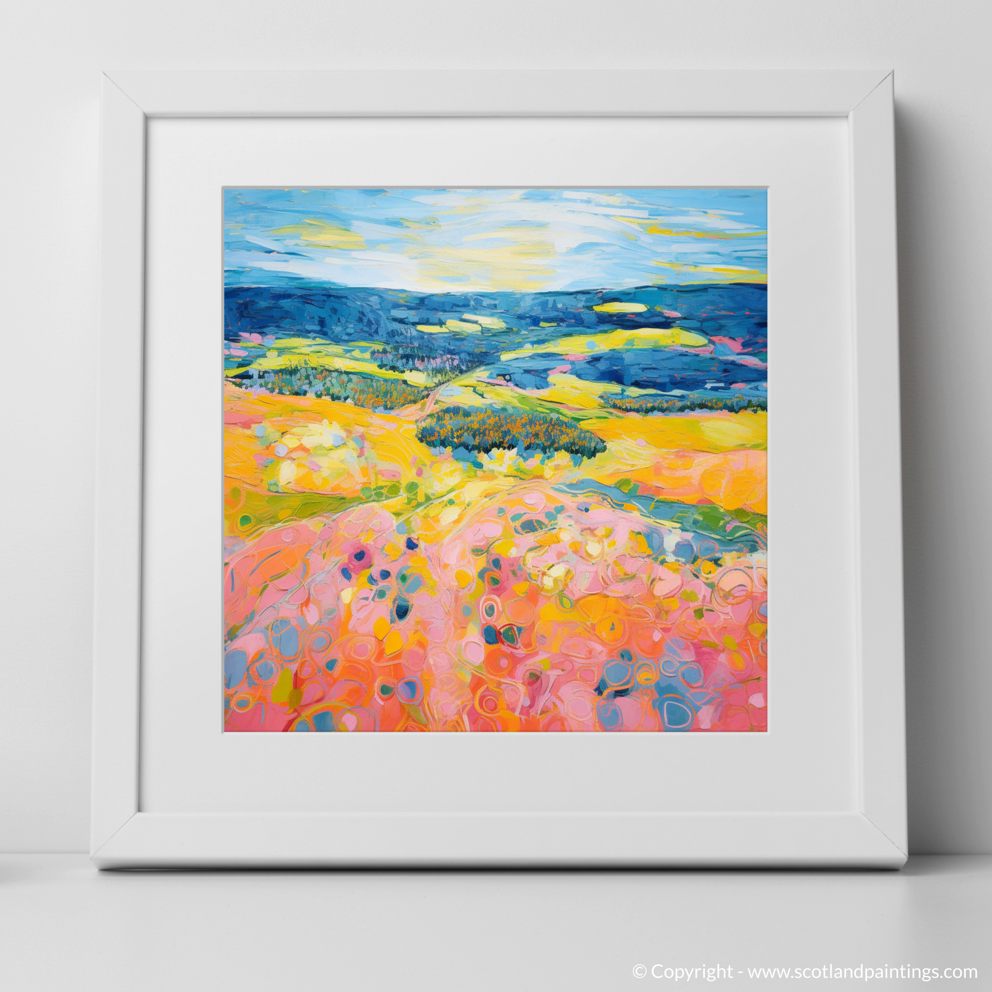 Art Print of Glenesk, Angus in summer with a white frame