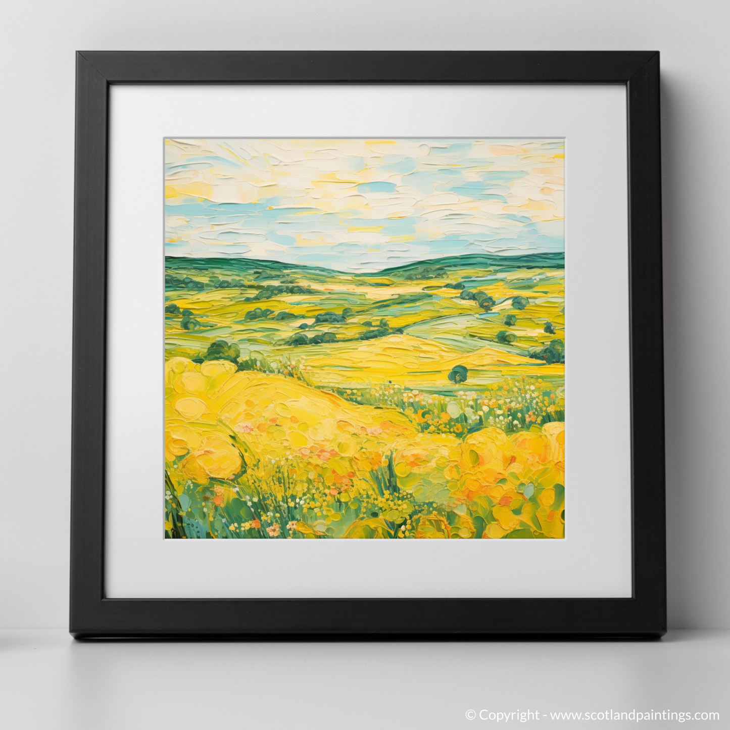 Art Print of Glenesk, Angus in summer with a black frame