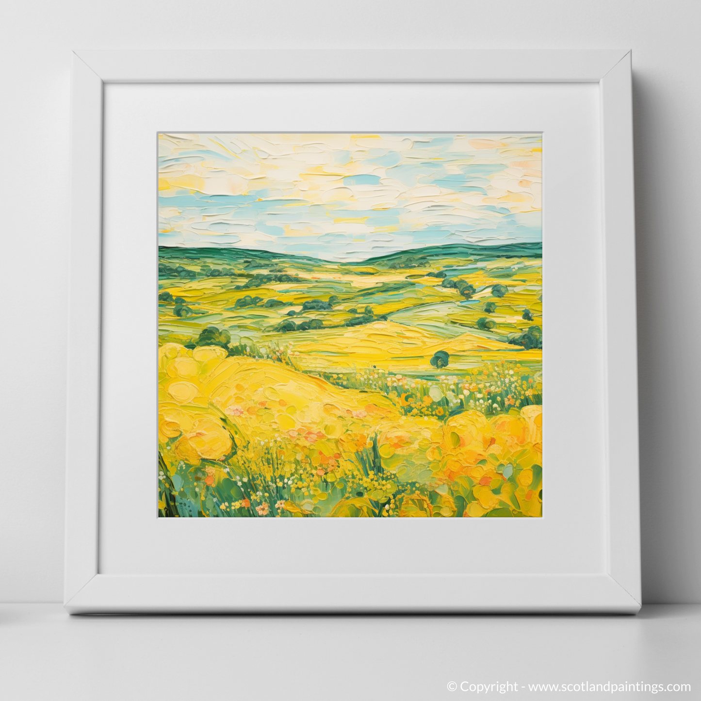 Art Print of Glenesk, Angus in summer with a white frame