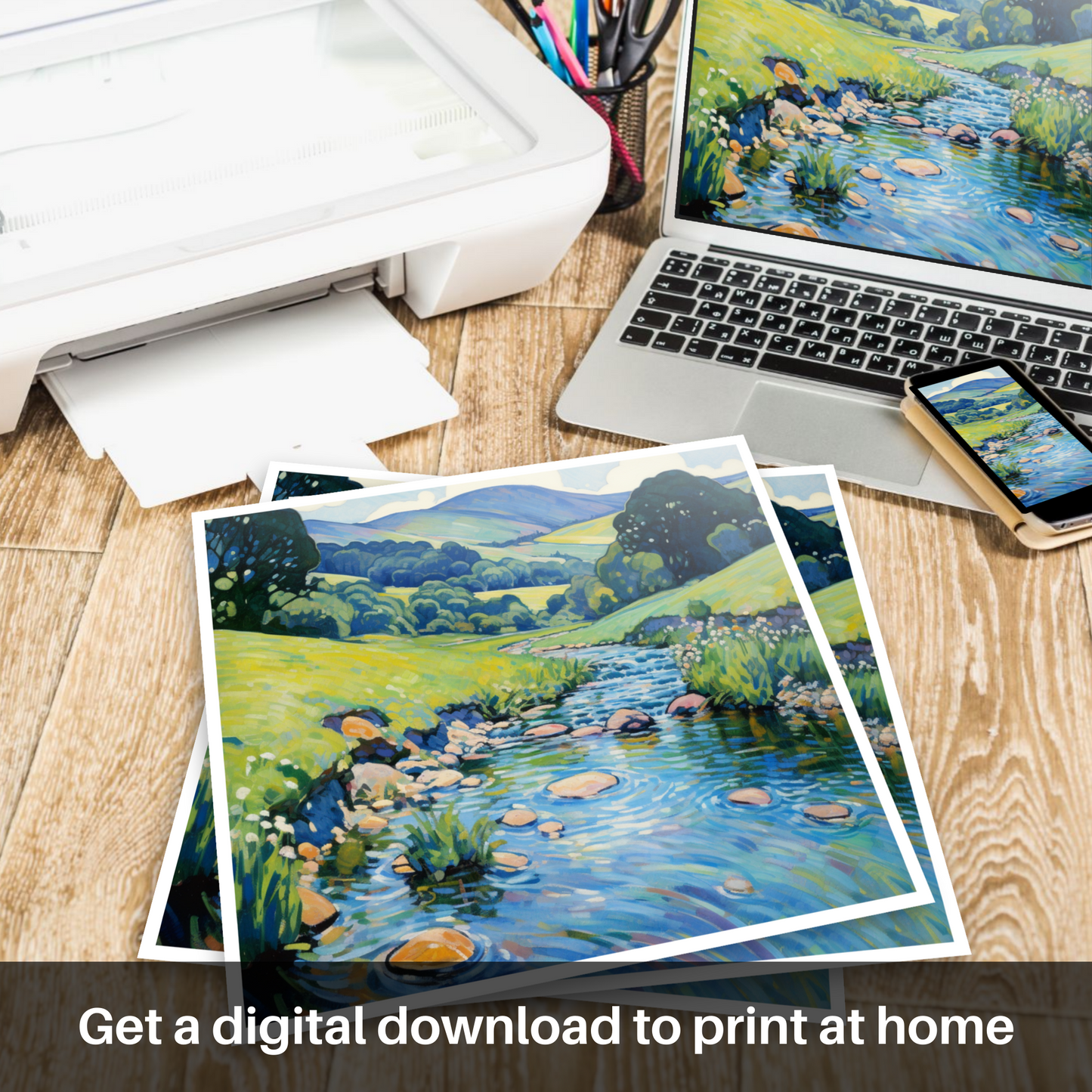 Downloadable and printable picture of Glen Tilt, Perthshire in summer