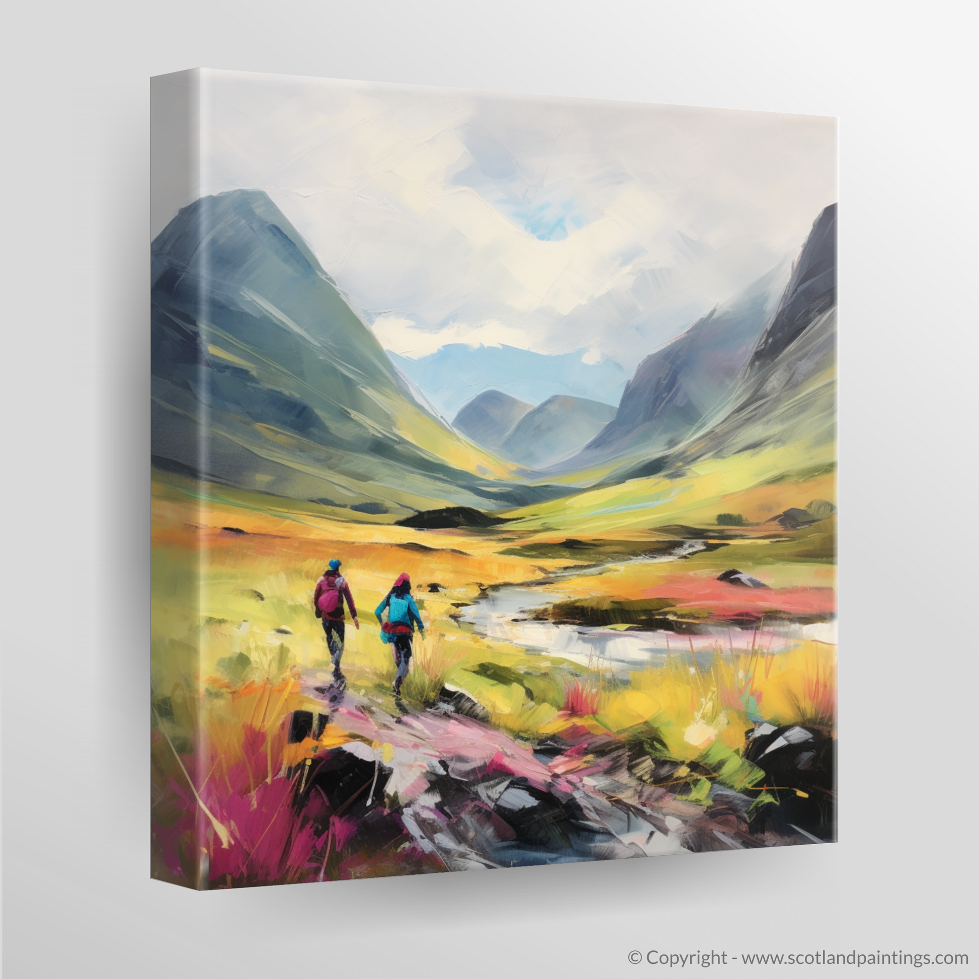 Canvas Print of Walkers in Glencoe during summer