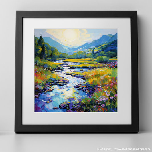 Art Print of River Orchy, Argyll and Bute in summer with a black frame