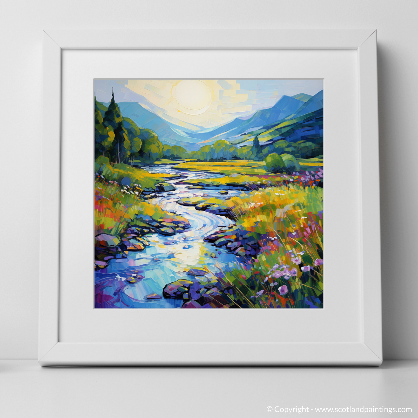 Art Print of River Orchy, Argyll and Bute in summer with a white frame