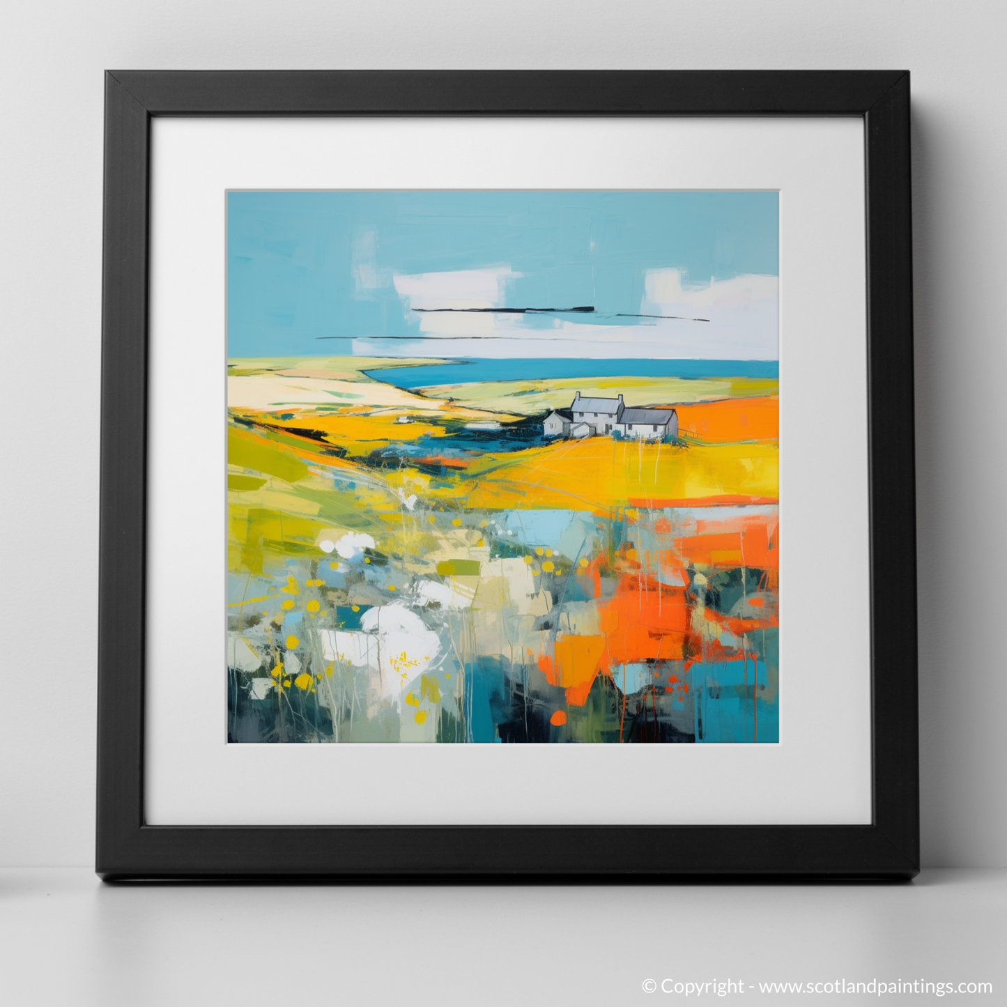 Painting and Art Print of Orkney, North of mainland Scotland in summer. Orkney Summer Essence: A Modern Scottish Landscape.