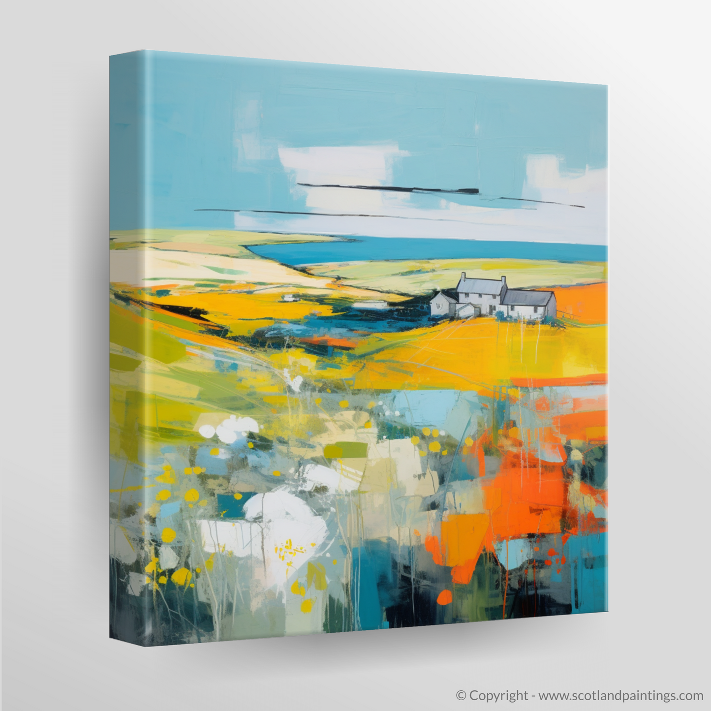 Painting and Art Print of Orkney, North of mainland Scotland in summer. Orkney Summer Essence: A Modern Scottish Landscape.