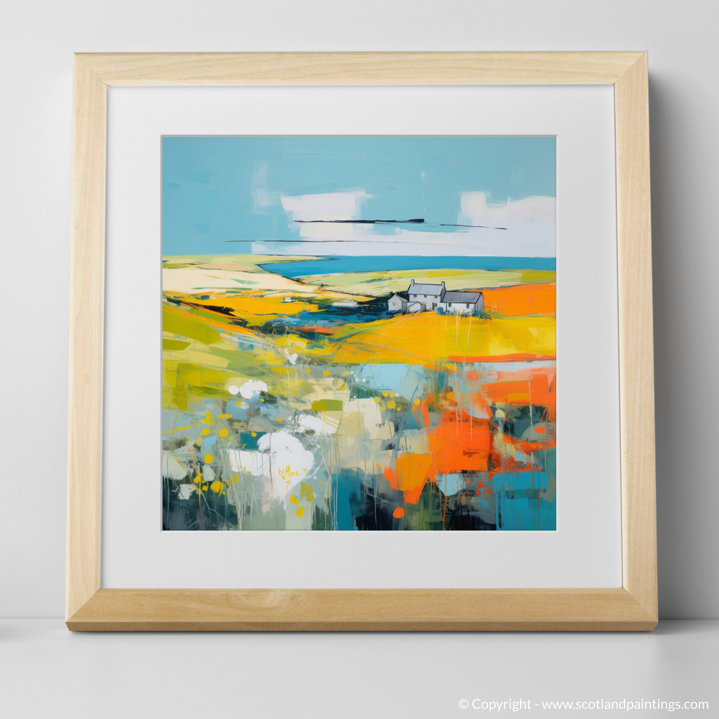 Painting and Art Print of Orkney, North of mainland Scotland in summer. Orkney Summer Essence: A Modern Scottish Landscape.