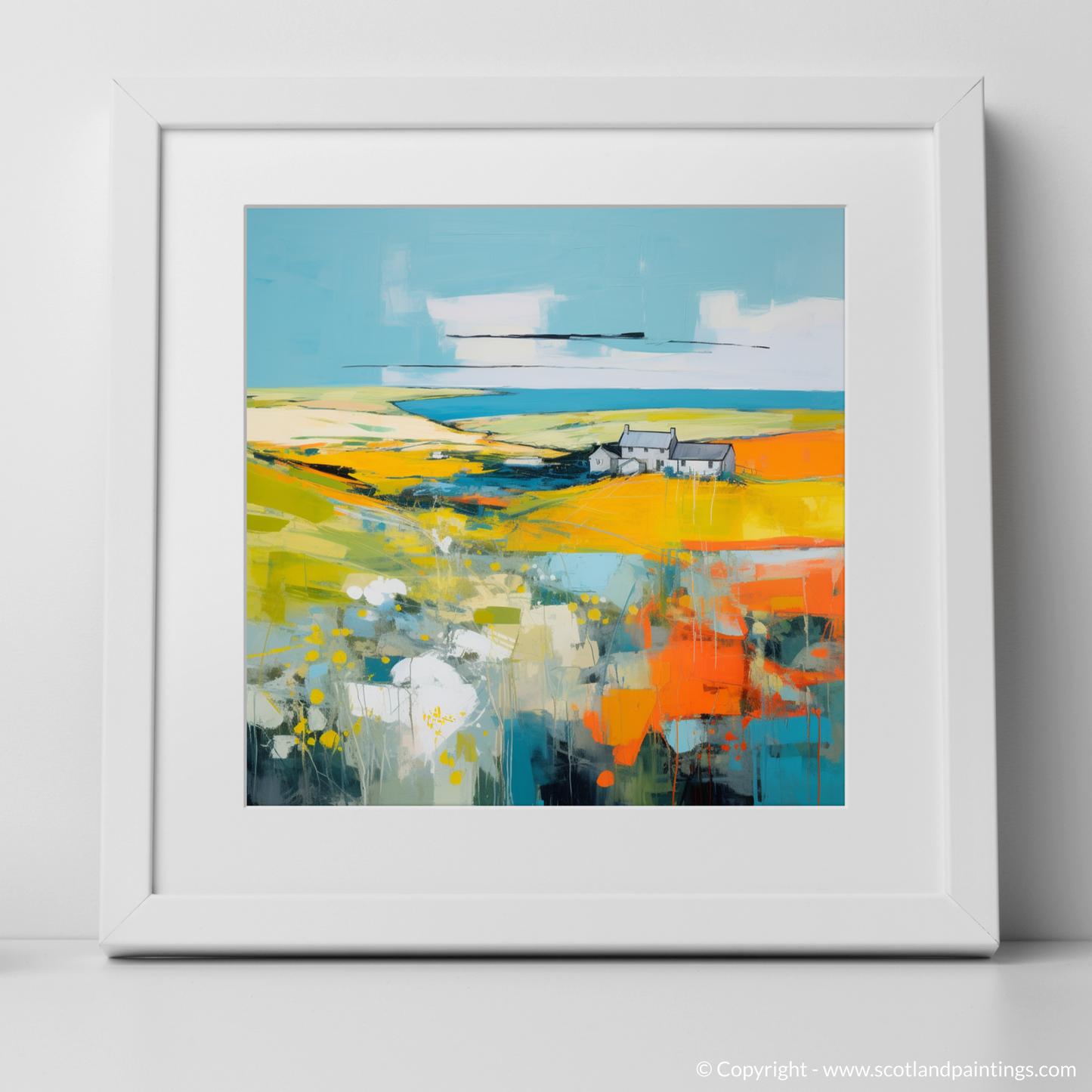 Painting and Art Print of Orkney, North of mainland Scotland in summer. Orkney Summer Essence: A Modern Scottish Landscape.