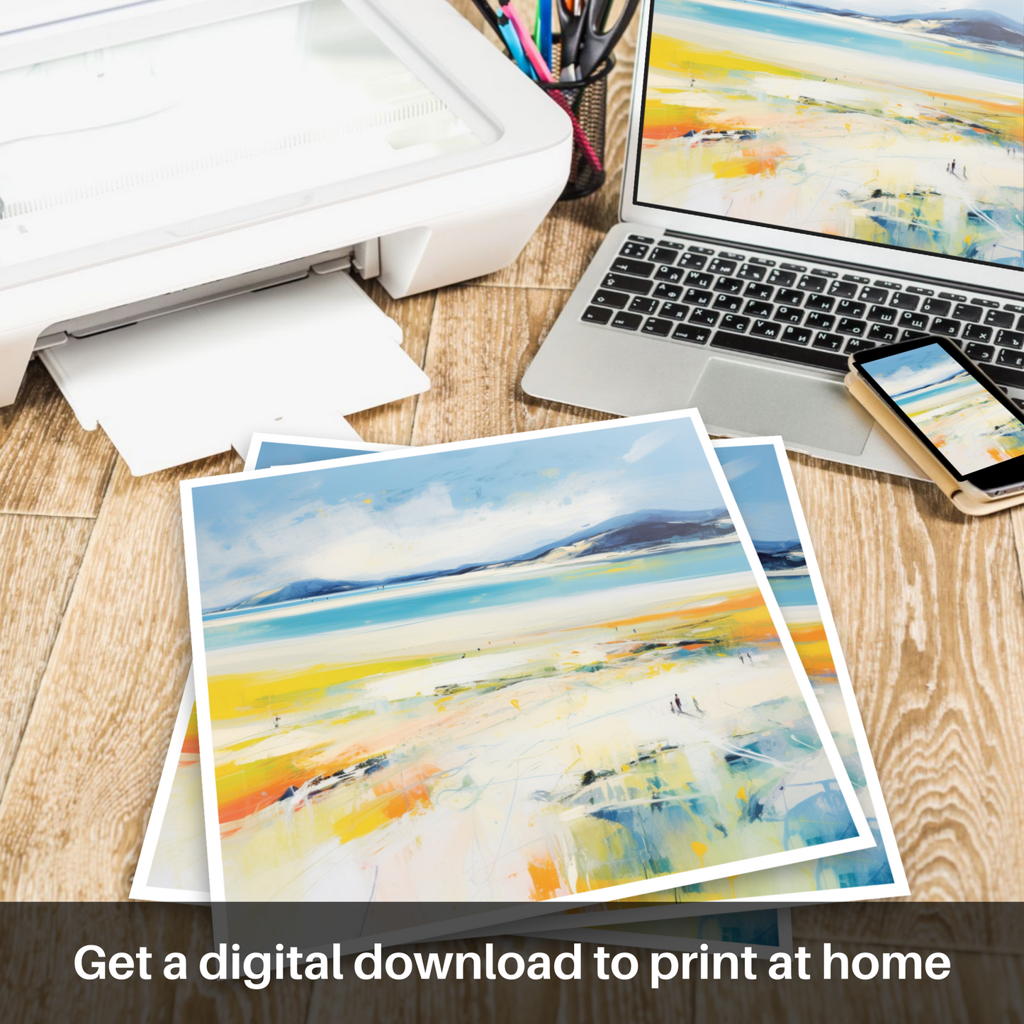 Downloadable and printable picture of Luskentyre Beach, Isle of Harris in summer