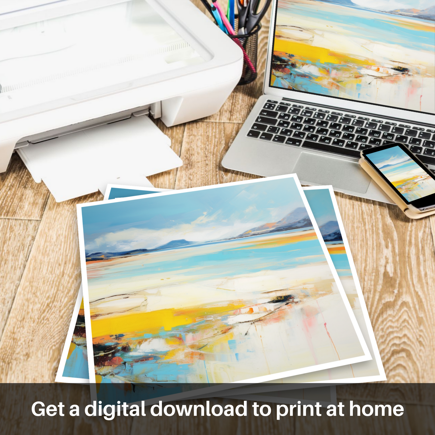 Downloadable and printable picture of Luskentyre Beach, Isle of Harris in summer