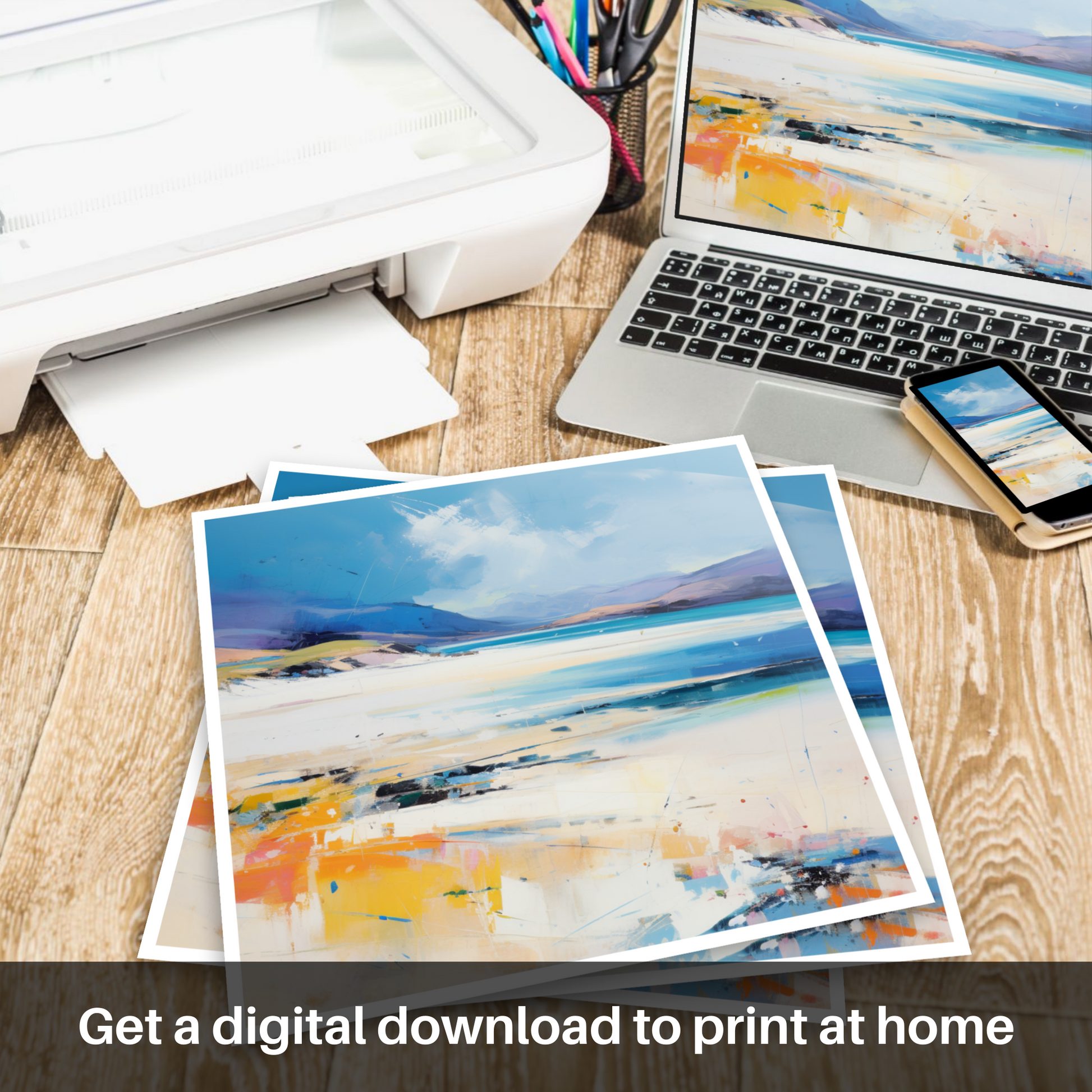 Downloadable and printable picture of Luskentyre Beach, Isle of Harris in summer