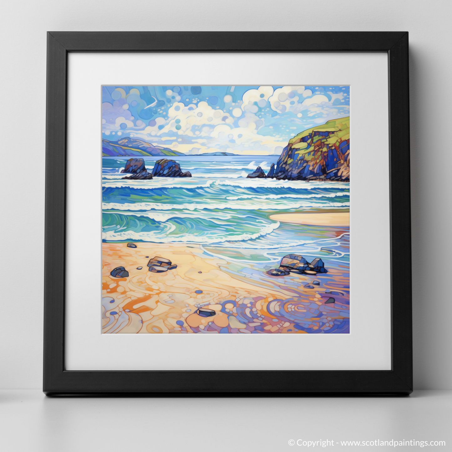 Art Print of Durness Beach, Sutherland in summer with a black frame