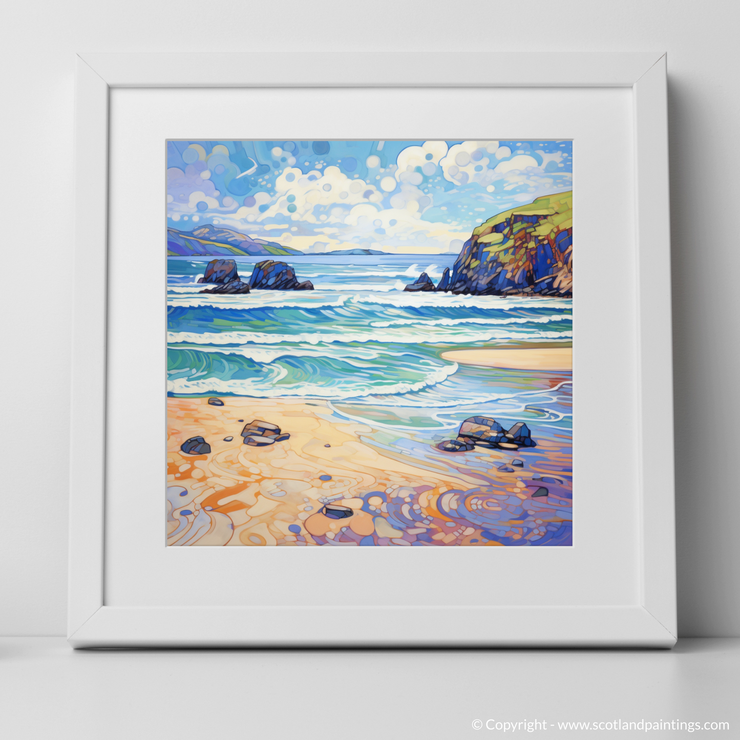 Art Print of Durness Beach, Sutherland in summer with a white frame