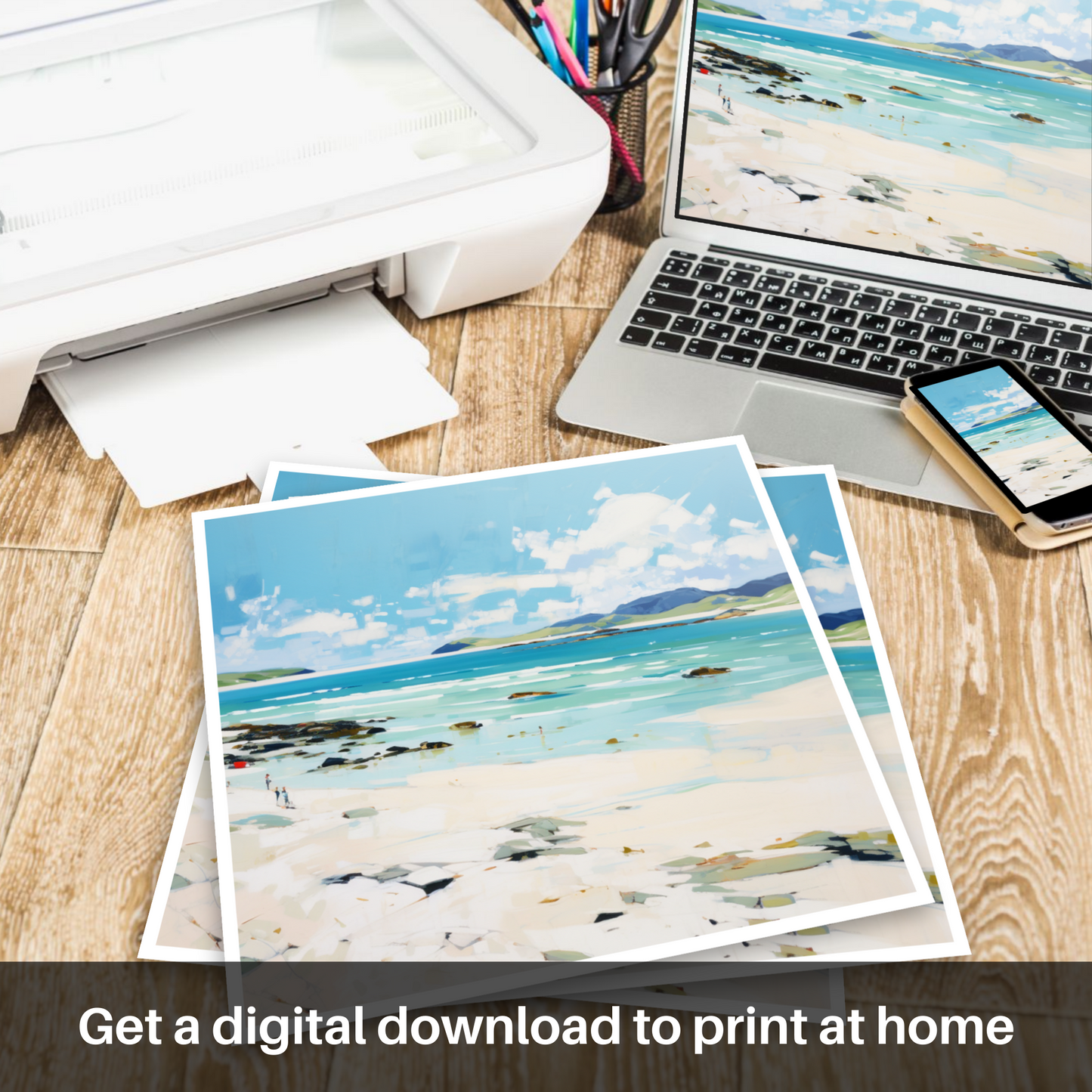 Downloadable and printable picture of Luskentyre Beach, Isle of Harris in summer