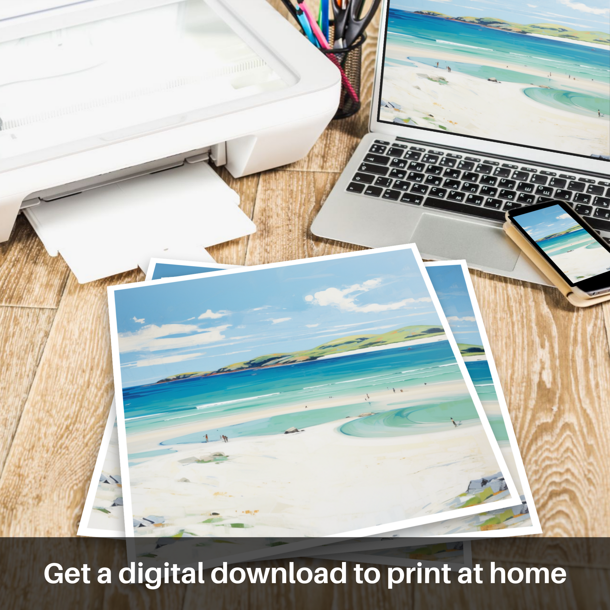 Downloadable and printable picture of Luskentyre Beach, Isle of Harris in summer