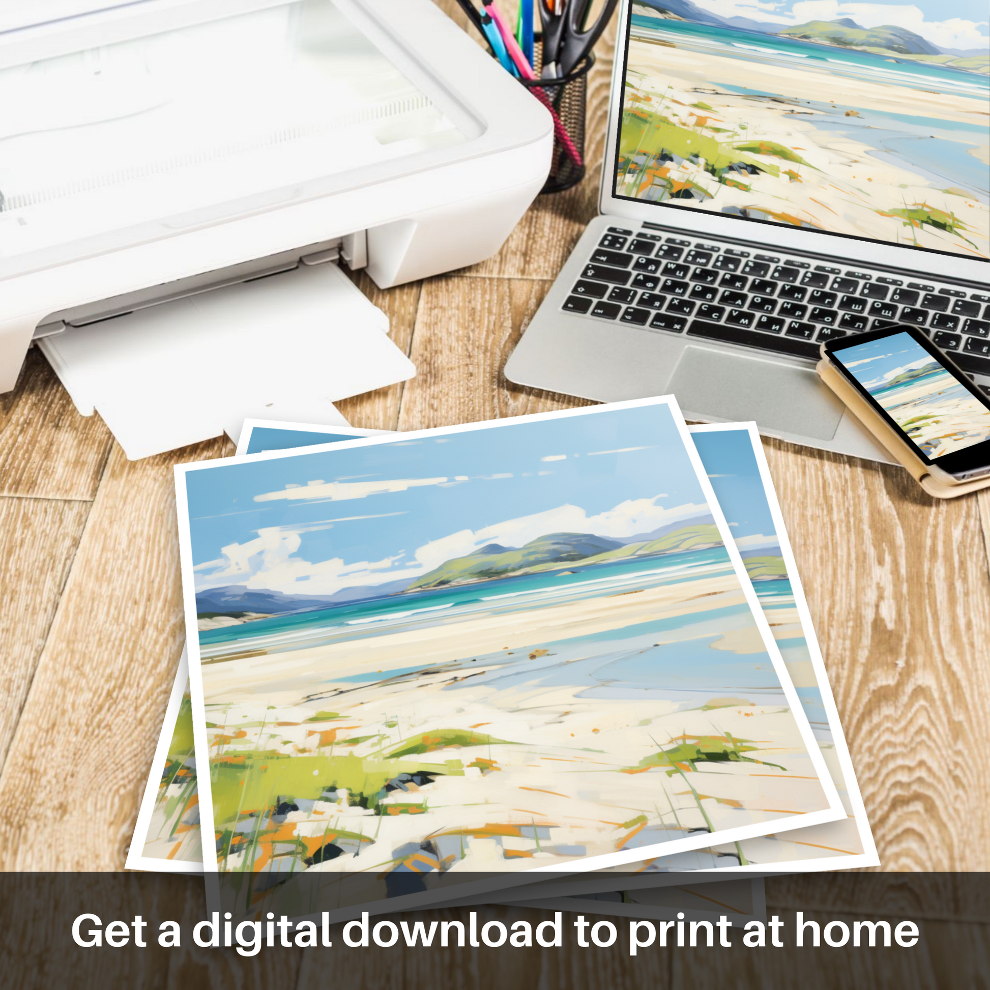 Downloadable and printable picture of Luskentyre Beach, Isle of Harris in summer