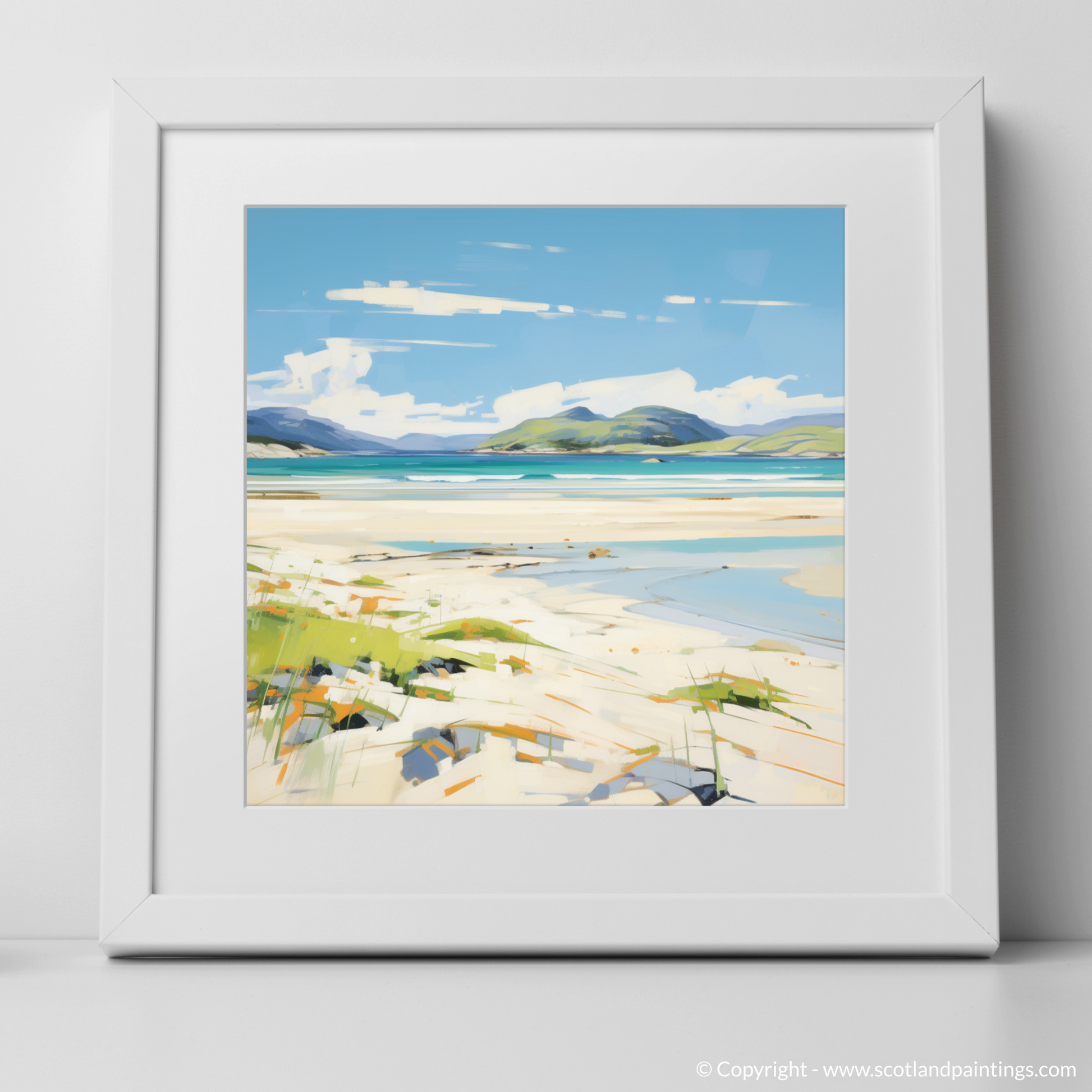 Art Print of Luskentyre Beach, Isle of Harris in summer with a white frame