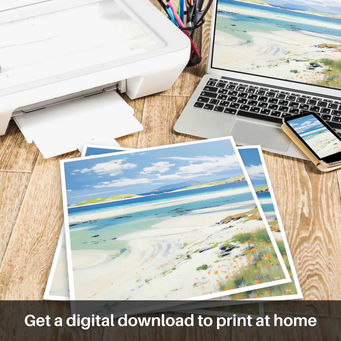 Downloadable and printable picture of Luskentyre Beach, Isle of Harris in summer