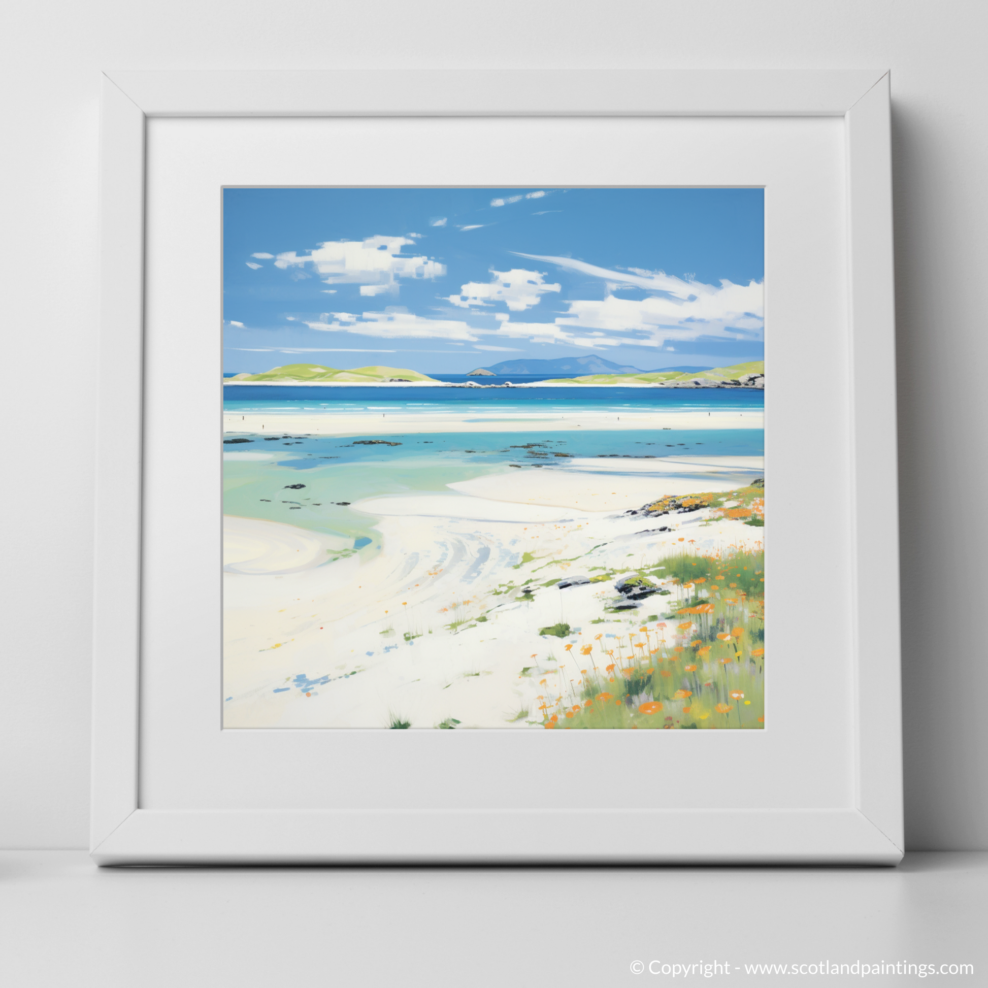 Art Print of Luskentyre Beach, Isle of Harris in summer with a white frame