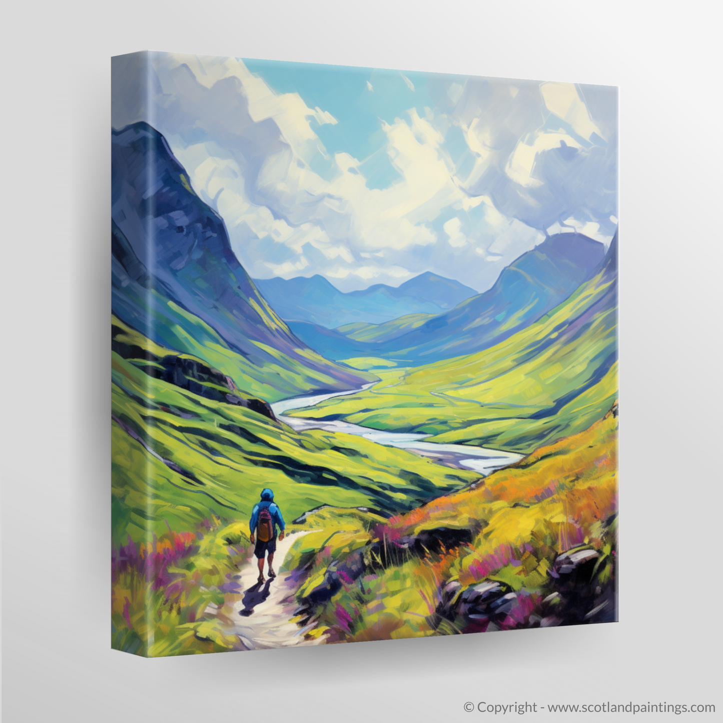 Canvas Print of Lone hiker in Glencoe during summer